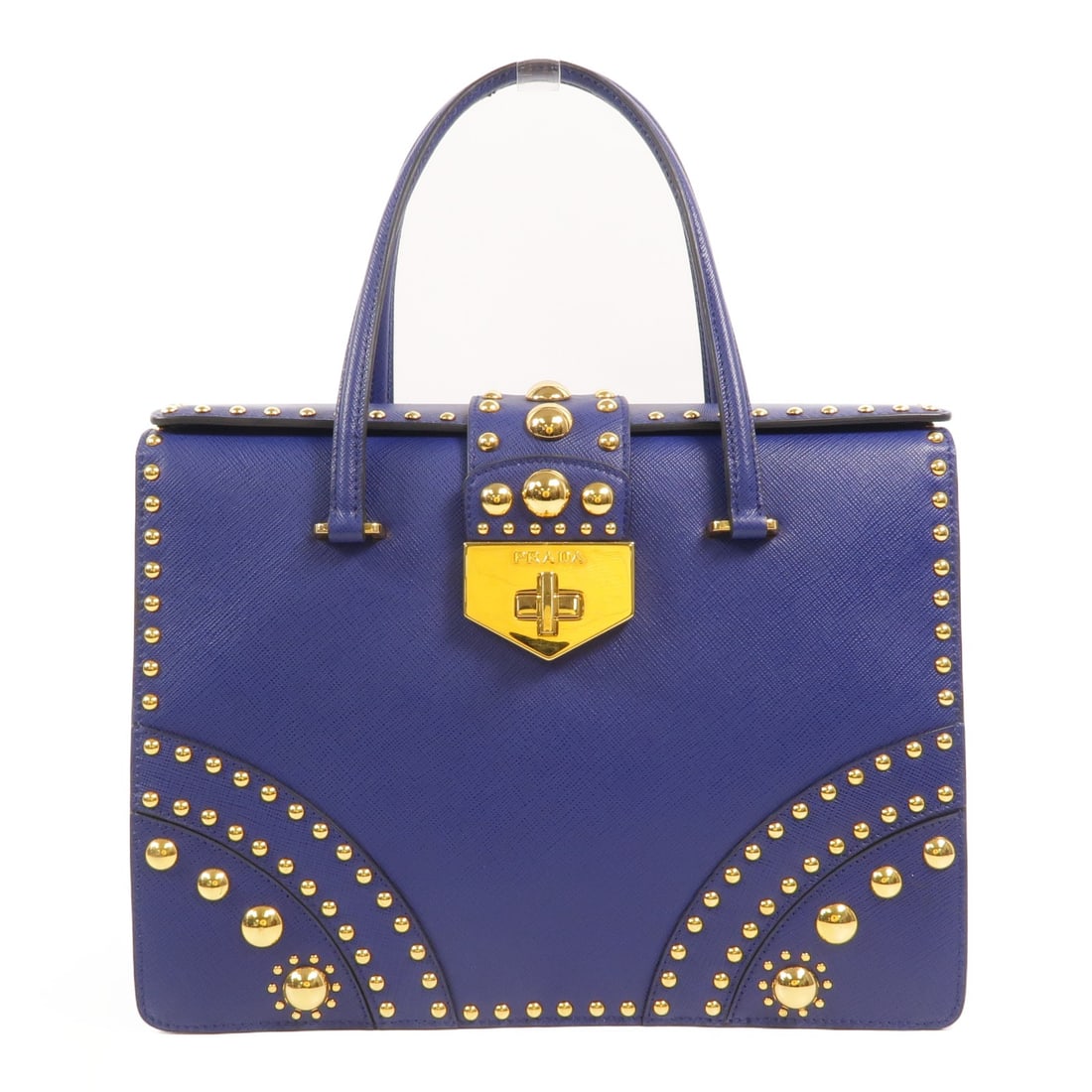 Prada Blue Calfskin Handbag GHW B2752M: Prada Blue Calfskin Handbag GHW B2752M This PRADA handbag is crafted from high-quality calfskin leather in a striking blue color. Designed for women, it features a structured silhouette with a regular