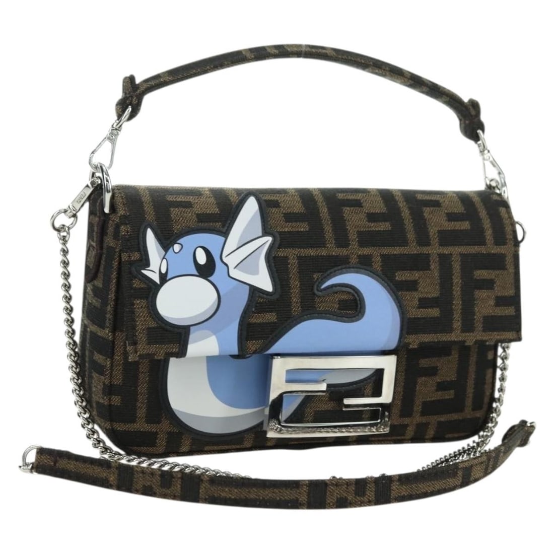FENDI Mamma Baguette Zucca Canvas Black Brown Shoulder Bag: FENDI Mamma Baguette Zucca Canvas Black Brown Shoulder Bag This FENDI Zucca Canvas Miniryu FRGMT x POKEMON Mamma Baguette shoulder bag features a stylish black and brown Zucca canvas exterior. Designe