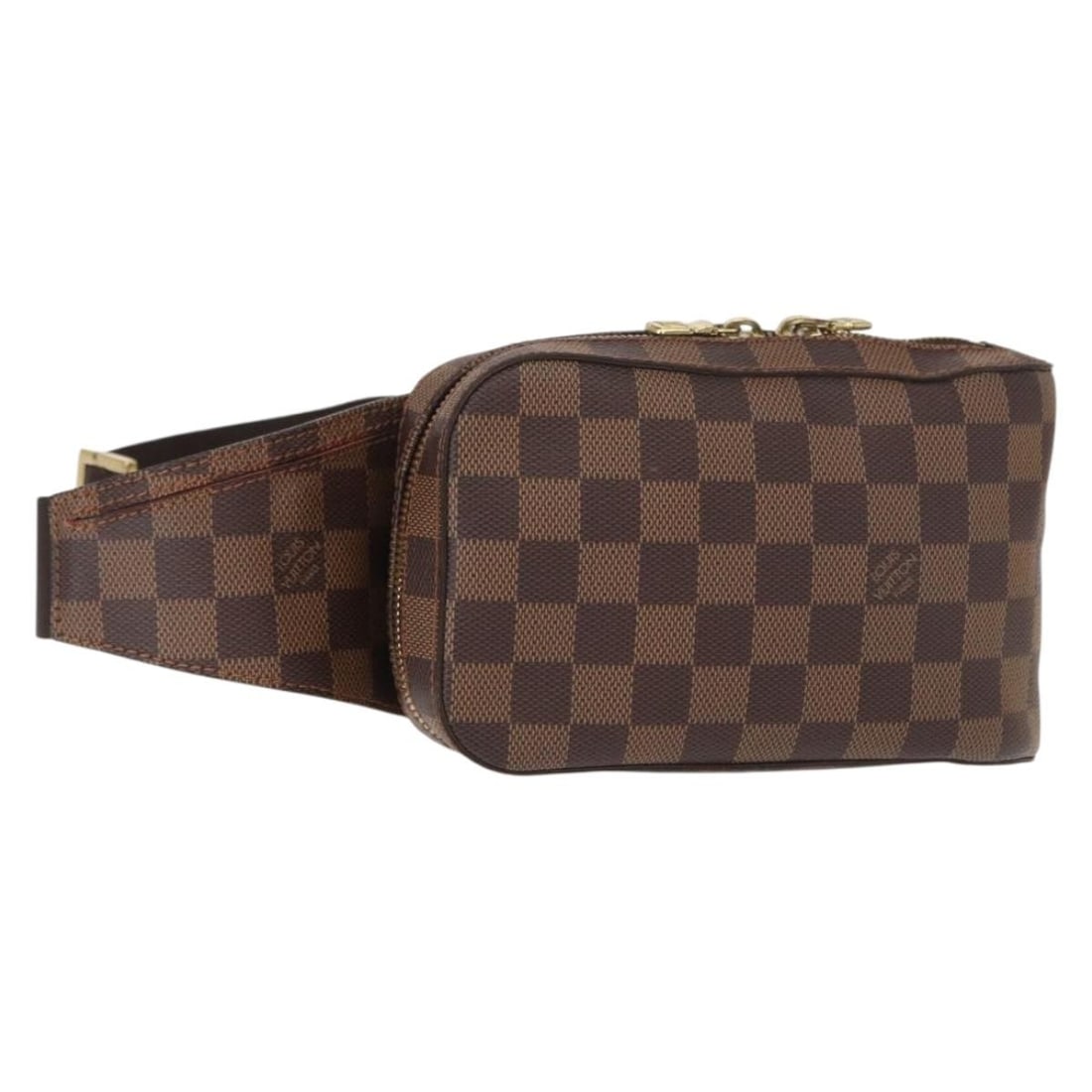 Damier Ebene Geronimos Shoulder Bag by Louis Vuitton N51994 with Dust Bag: Damier Ebene Geronimos Shoulder Bag by Louis Vuitton N51994 with Dust Bag This Louis Vuitton Damier Ebene Geronimos shoulder bag features the iconic Damier Ebene canvas in a compact design. It is equi