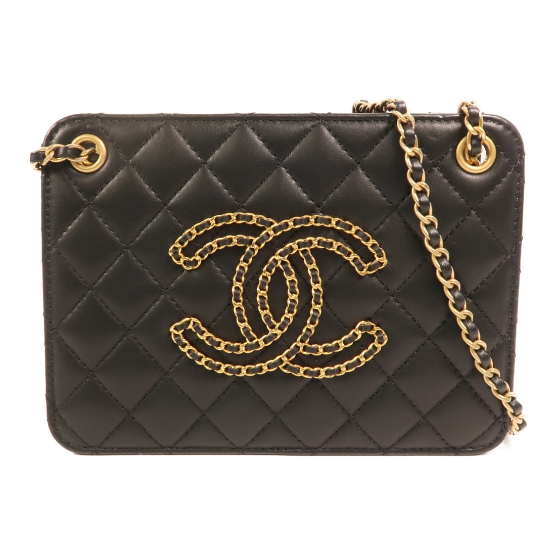 Black Lambskin Accordion Shoulder Bag by CHANEL AS1750 with Gold CC Chain (1 of 16)