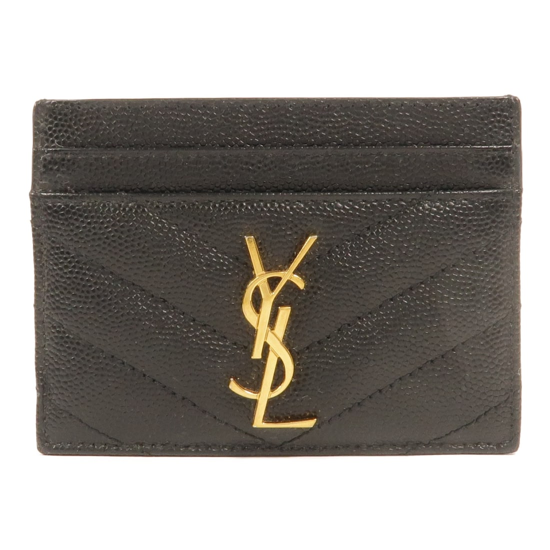 Saint Laurent Cassandre Black Calfskin Card Holder GHW: Saint Laurent Cassandre Black Calfskin Card Holder GHW This Saint Laurent Cassandre Matelasse card case is crafted from black calfskin leather and features gold-tone hardware. Designed for women, it o