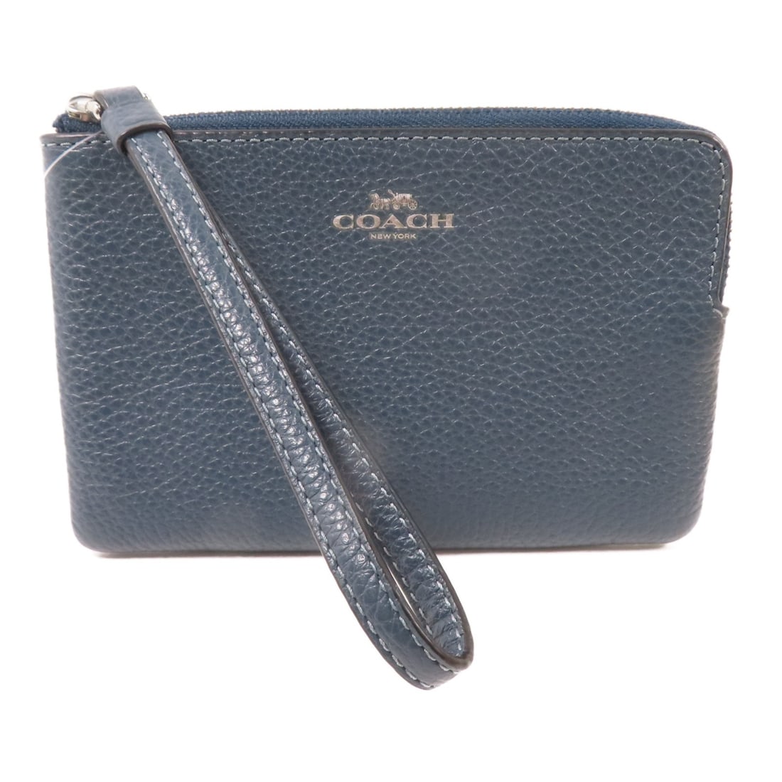 Coach Navy Calfskin CP483 Pouch Wallet with Silver Handle: Coach Navy Calfskin CP483 Pouch Wallet with Silver Handle This pouch wallet features a durable calfskin leather construction in navy blue. It includes a handle for convenient carrying and is designed 