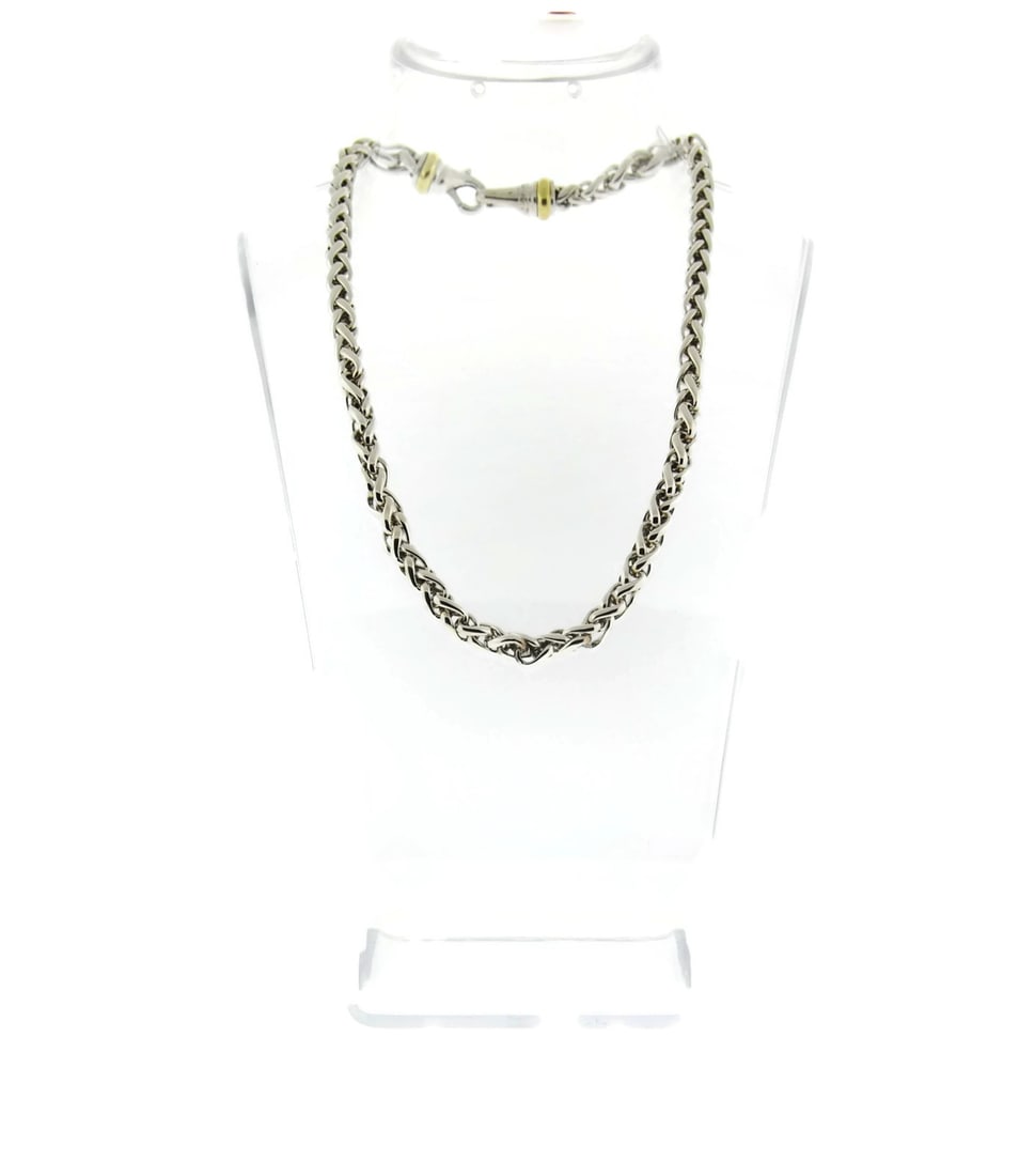 David Yurman 14K Sterling Silver Chain Necklace 14 Inch 6mm: David Yurman 14K Sterling Silver Chain Necklace 14 Inch 6mm This exquisite David Yurman necklace features a stunning combination of 14K gold and sterling silver, crafted with precision and elegance. T
