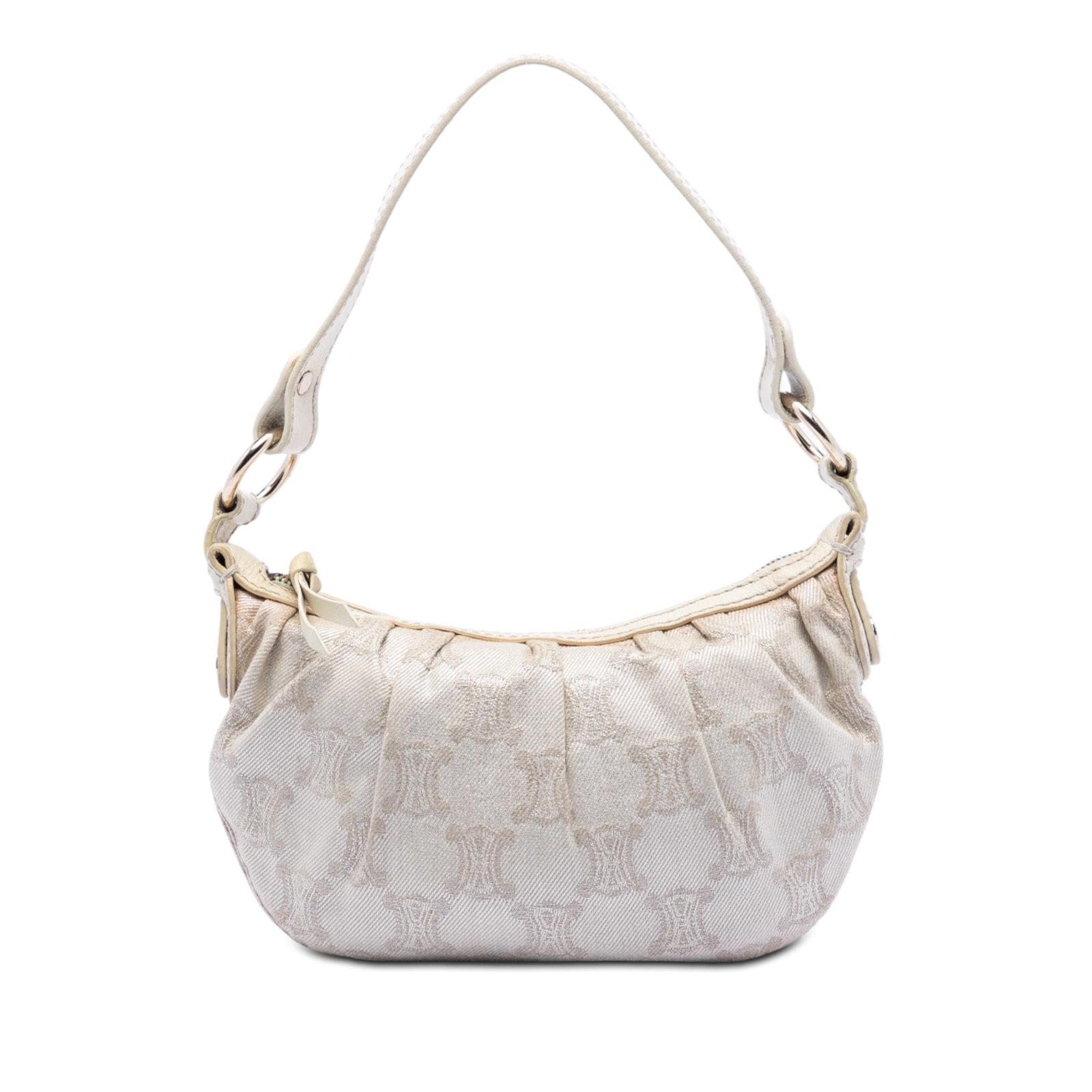 Celine Macadam Shoulder Bag with Leather Trim and Zip Top: Celine Macadam Shoulder Bag with Leather Trim and Zip Top This Celine Macadam shoulder bag features a canvas body with leather trim, a flat leather strap, a top zip closure, and an interior slip pocke