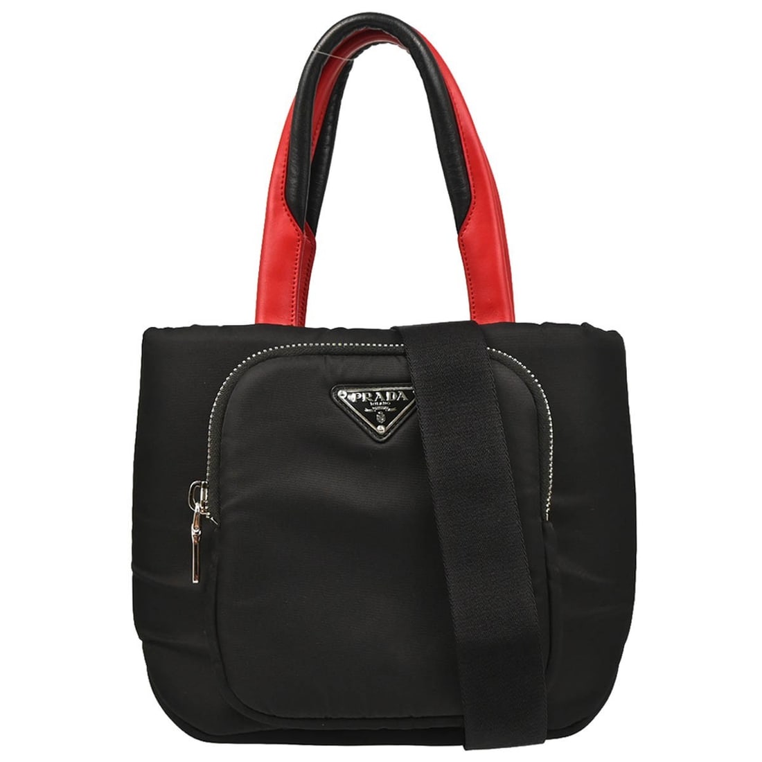 Prada Black Nylon 2-Way Top Handle Handbag 255: Prada Black Nylon 2-Way Top Handle Handbag 255 This Prada 2-way handbag features a sleek black nylon exterior, making it a stylish and practical accessory for casual occasions. The versatile design in