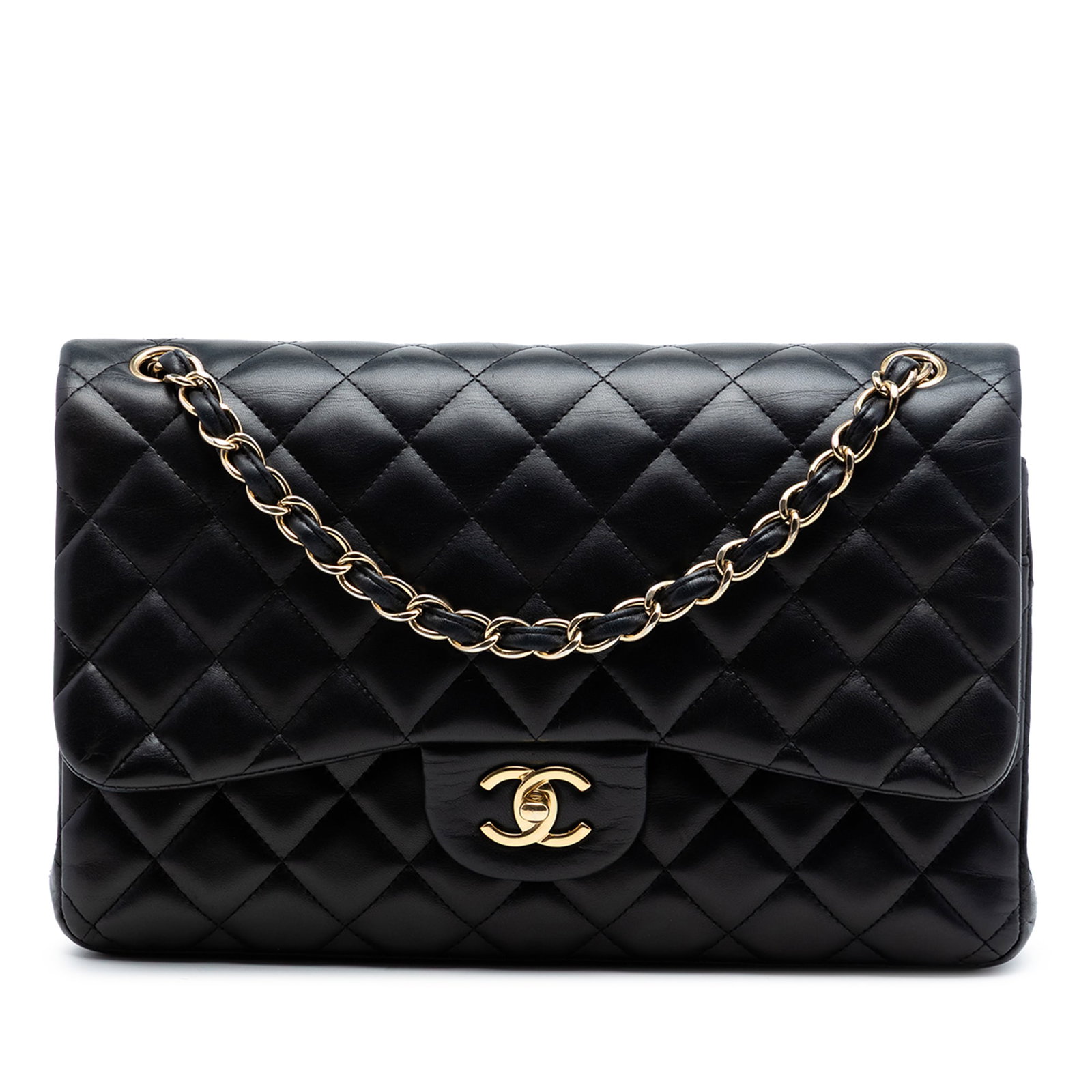 Chanel black lambskin quilted flap shoulder bag Jumbo Classic (1 of 7)