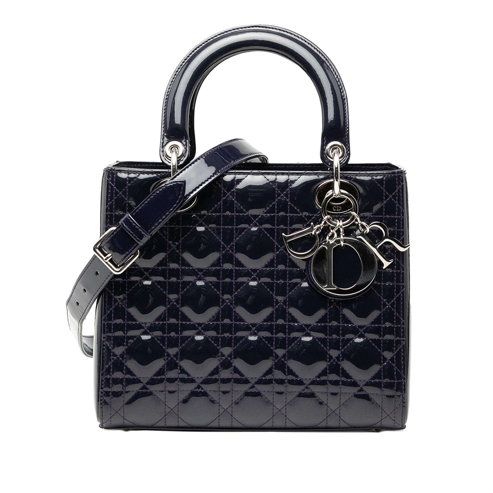 Dior Lady Dior Medium Blue Patent Cannage Quilted Leather Handbag (1 of 8)