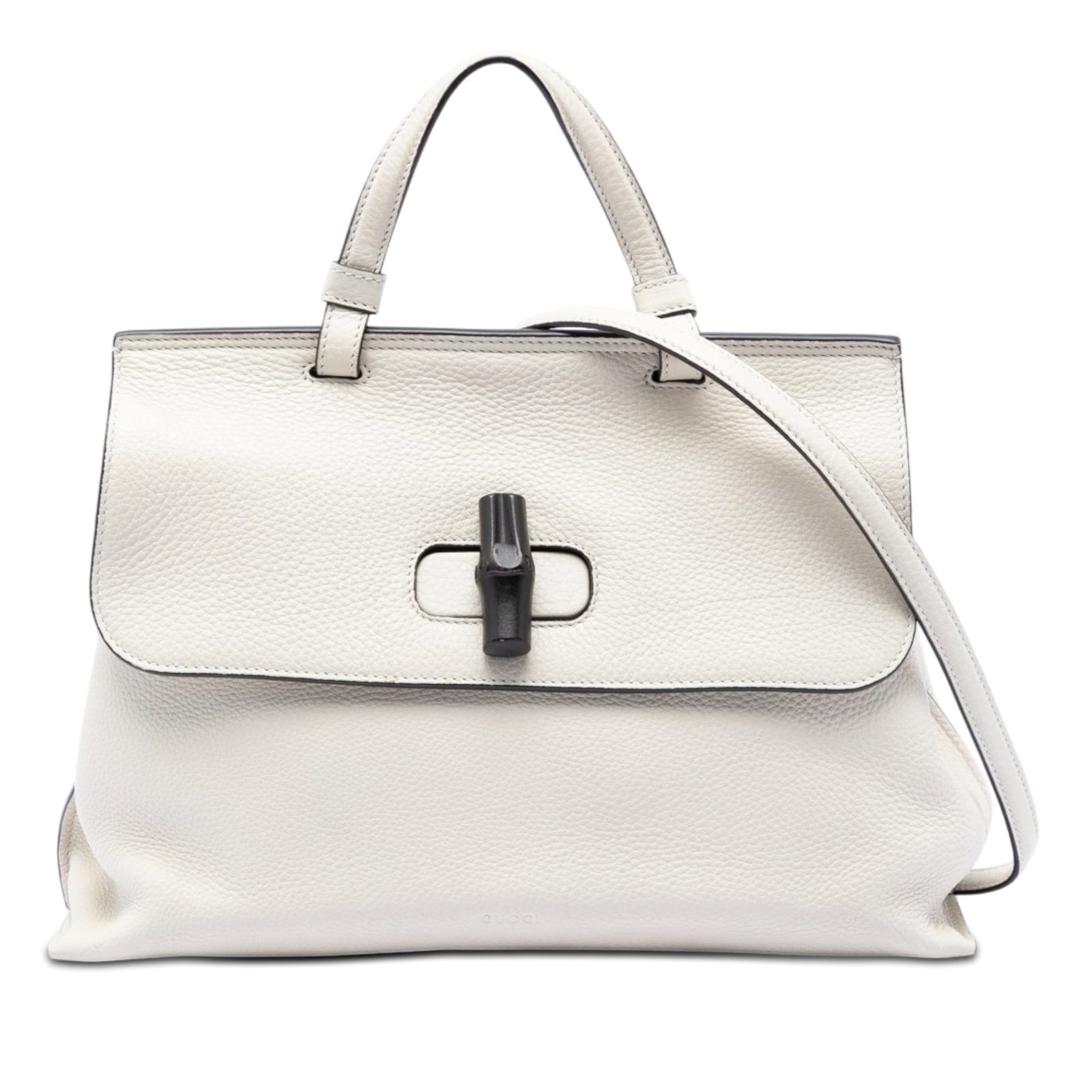 Gucci Bamboo Daily Medium White Leather Satchel: Gucci Bamboo Daily Medium White Leather Satchel This Gucci Medium Calfskin Bamboo Daily Satchel is crafted from white leather and features a flat leather top handle, a detachable and adjustable leathe