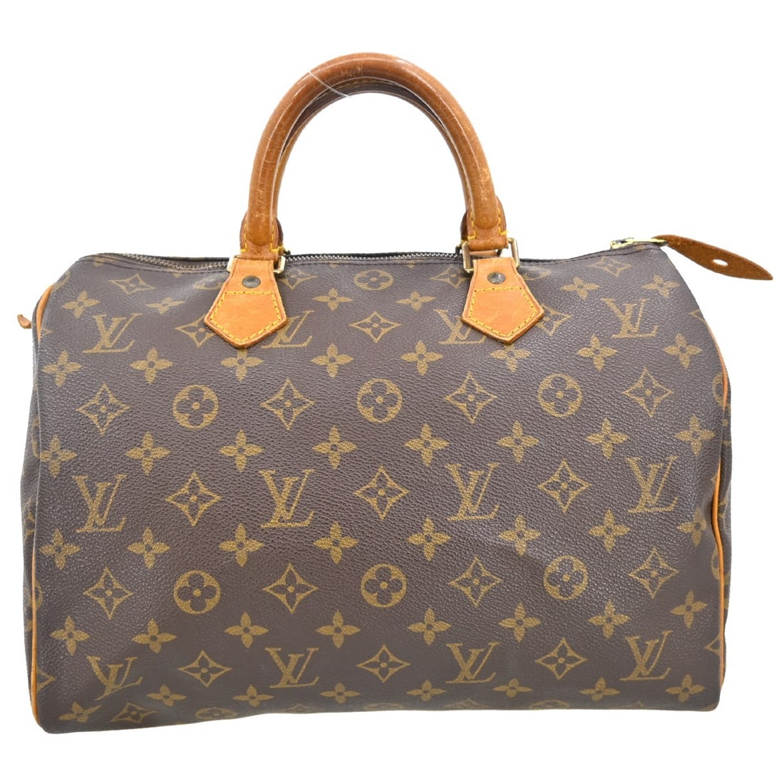 Louis Vuitton Speedy 30 Monogram Canvas Top Handle Bag: Louis Vuitton Speedy 30 Monogram Canvas Top Handle Bag This Louis Vuitton Speedy 30 handbag features the iconic Monogram canvas with beige leather double handles and a zip closure. The satchel/top han