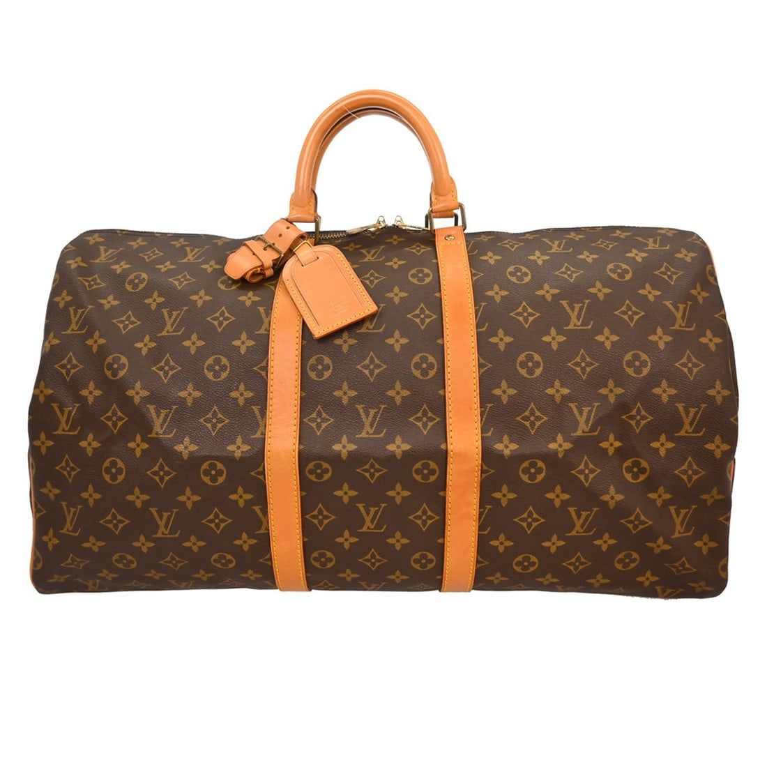 Louis Vuitton Keepall 55 Monogram Duffle Bag: Louis Vuitton Keepall 55 Monogram Duffle Bag This Louis Vuitton Keepall 55 travel handbag features the iconic monogram canvas with leather trim, designed in an extra-large duffle style. It offers doub