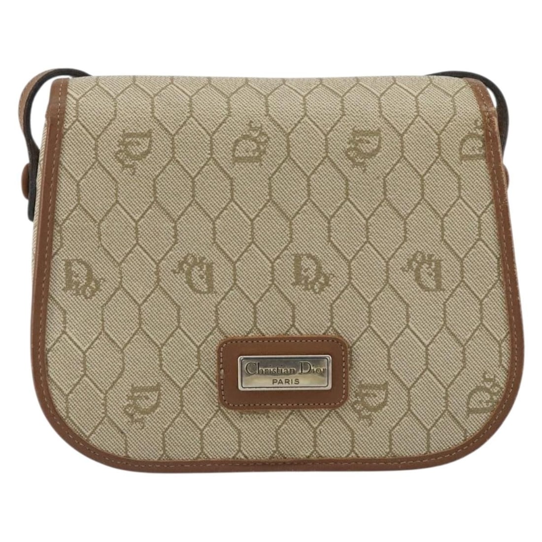 Vintage Christian Dior Beige Honeycomb Canvas Flap Crossbody Bag: Vintage Christian Dior Beige Honeycomb Canvas Flap Crossbody Bag This Christian Dior Vintage Honeycomb Flap Crossbody Bag features a beige coated canvas construction with a flap closure and shoulder s