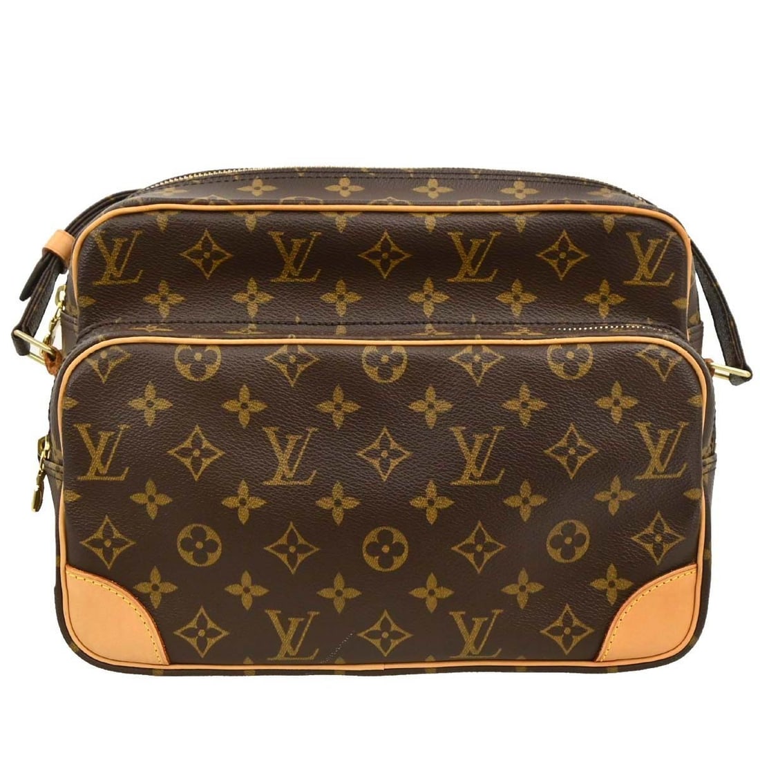 Louis Vuitton Nile Monogram Canvas Shoulder Bag M45244: Louis Vuitton Nile Monogram Canvas Shoulder Bag M45244 This Louis Vuitton Monogram Nile Shoulder Bag features the iconic monogram canvas leather exterior with brown coloring and leather lining. Design