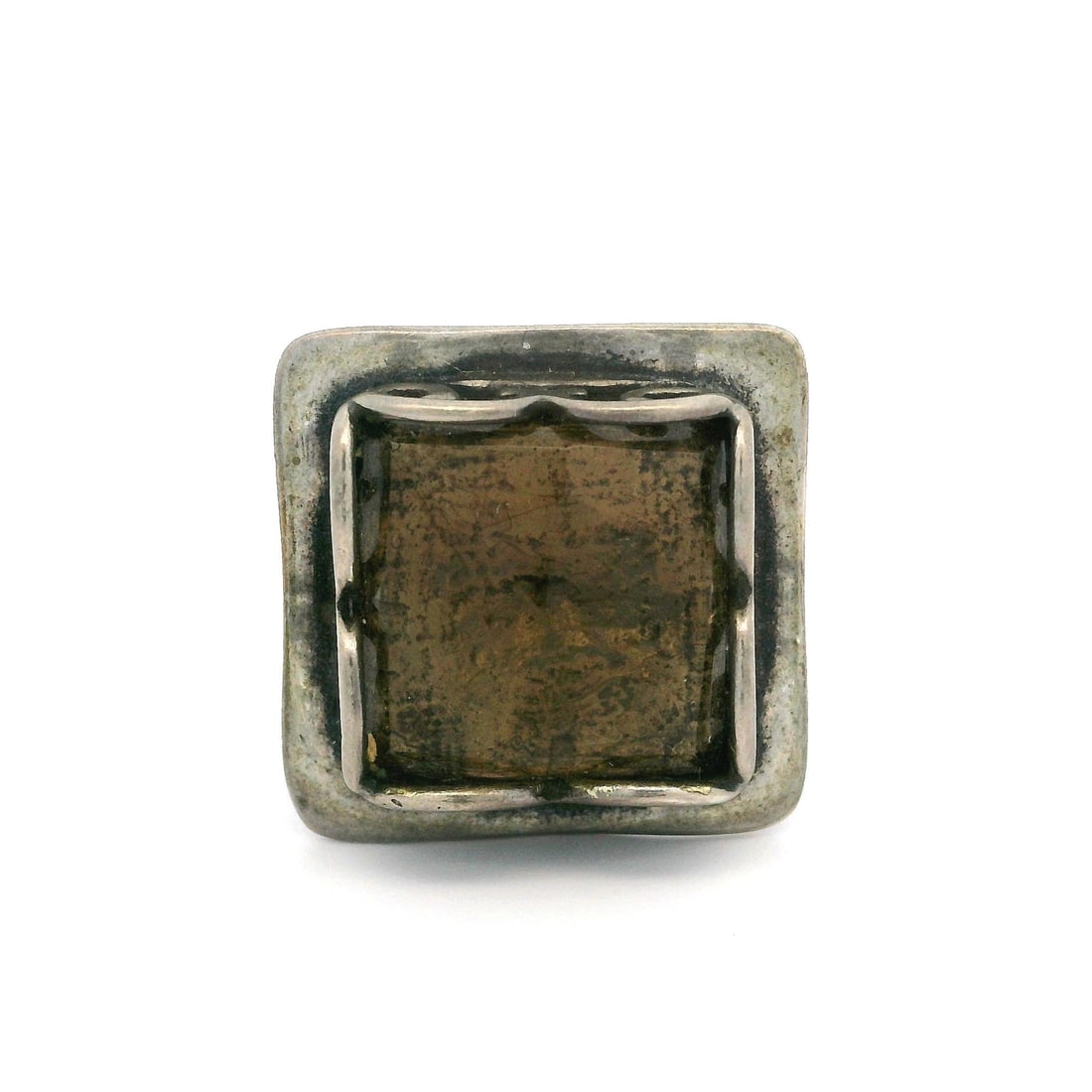 Vintage Sterling Silver Smokey Quartz Square Cocktail Ring (1 of 4)