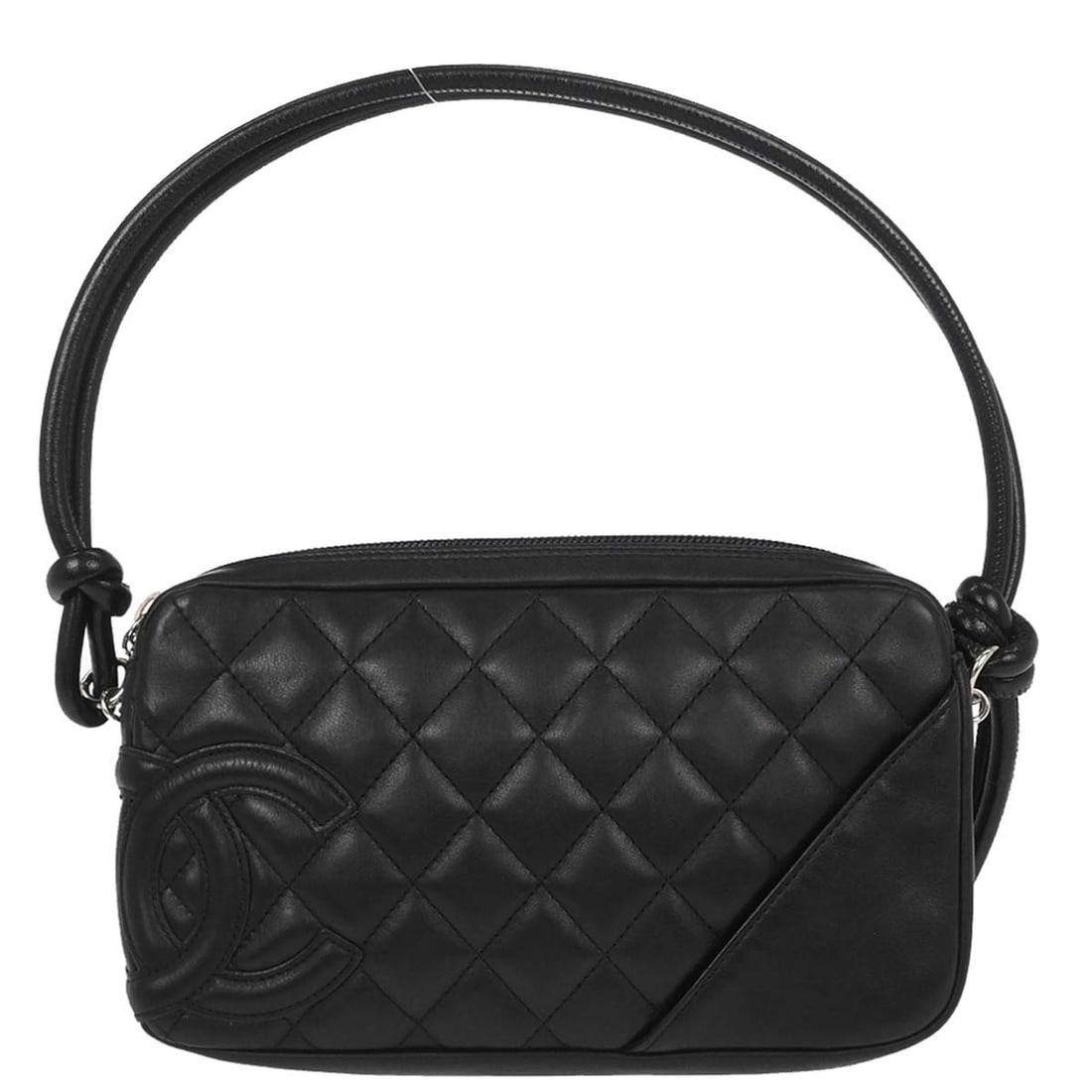 Chanel Cambon Ligne Black Calfskin Mini Top Handle Bag: Chanel Cambon Ligne Black Calfskin Mini Top Handle Bag This Chanel Cambon Ligne mini handbag is crafted from black leather and features a compact top handle design. Made in Italy, it offers a stylish 