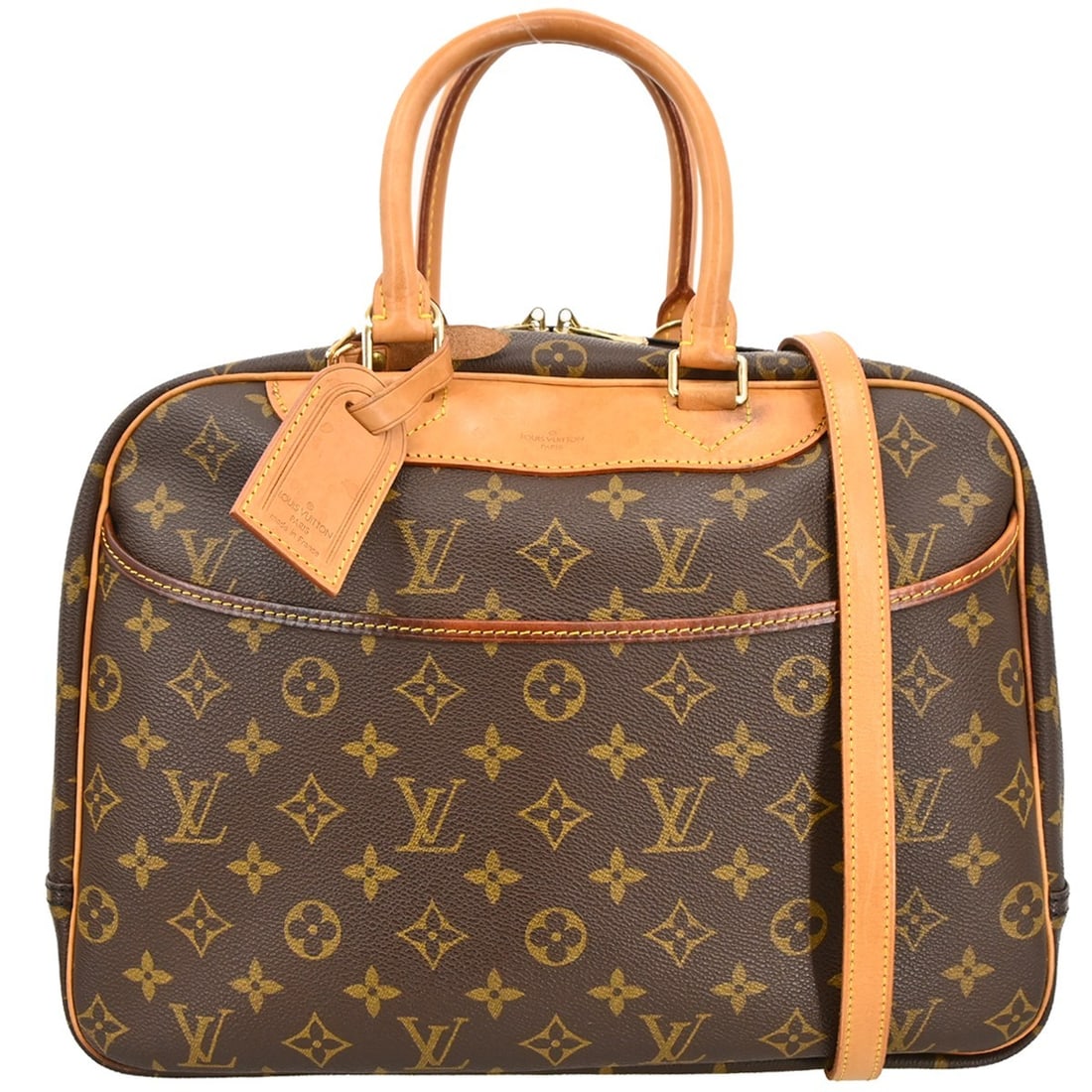 Louis Vuitton Monogram Canvas Deauville Bowling Vanity Bag: Louis Vuitton Monogram Canvas Deauville Bowling Vanity Bag This Louis Vuitton Deauville Bowling Vanity handbag features the iconic Monogram canvas leather exterior in brown with beige double handles a