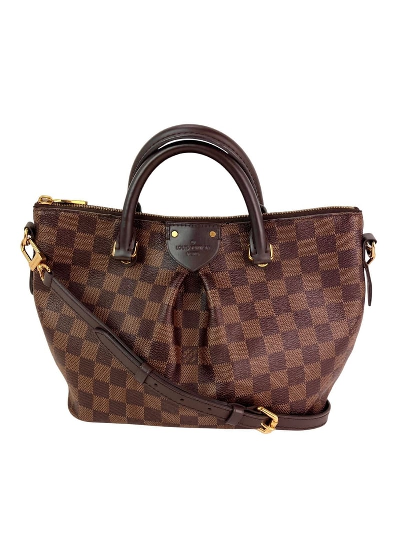 Louis Vuitton Damier Ebene Siena PM Shoulder Bag with Gold Hardware: Louis Vuitton Damier Ebene Siena PM Shoulder Bag with Gold Hardware This Louis Vuitton Damier Ebene Siena PM Shoulder Bag features a stylish trapezoid shape and is perfect for everyday use. The bag is