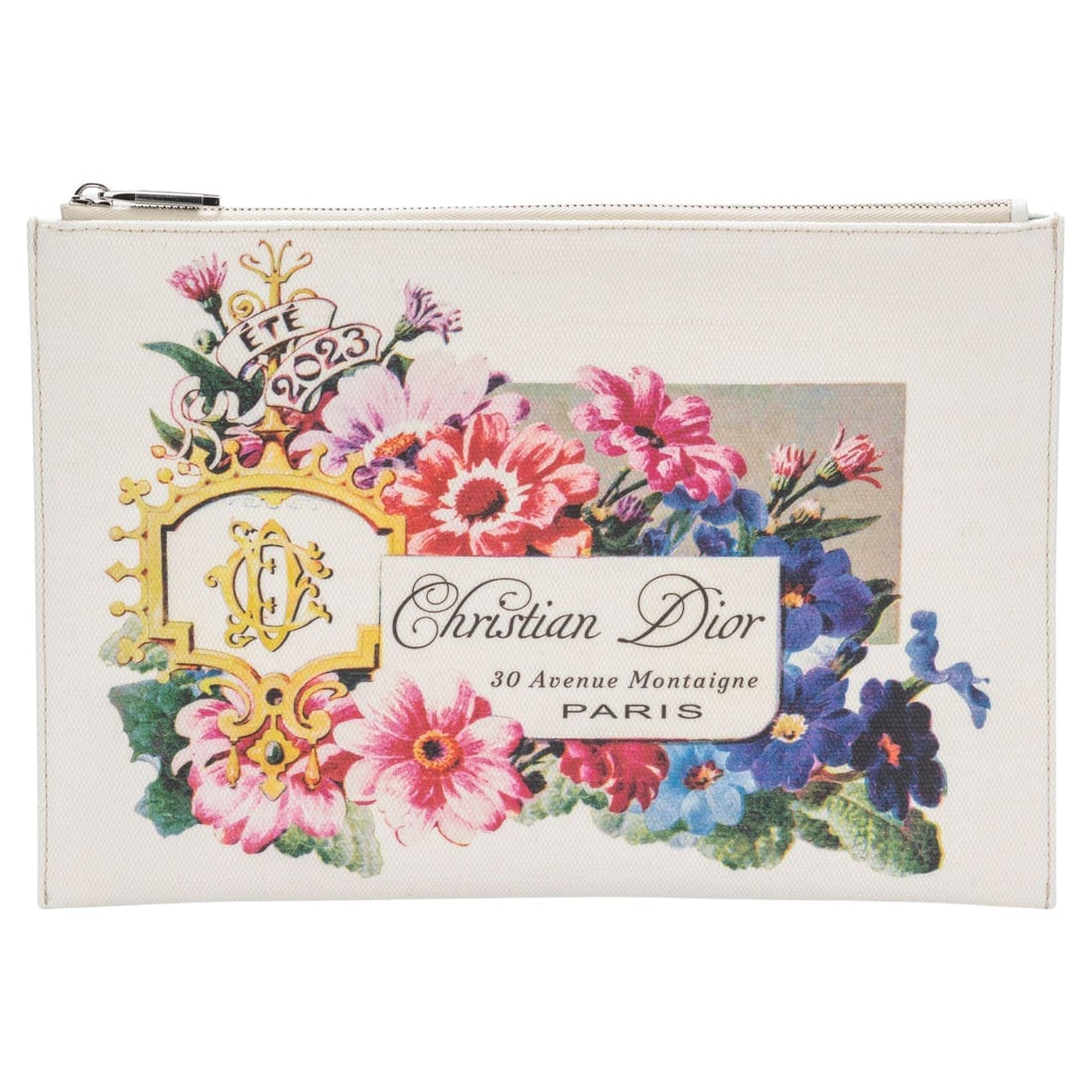 Christian Dior Floral Print White Clutch Pouch Canvas Italy (1 of 8)