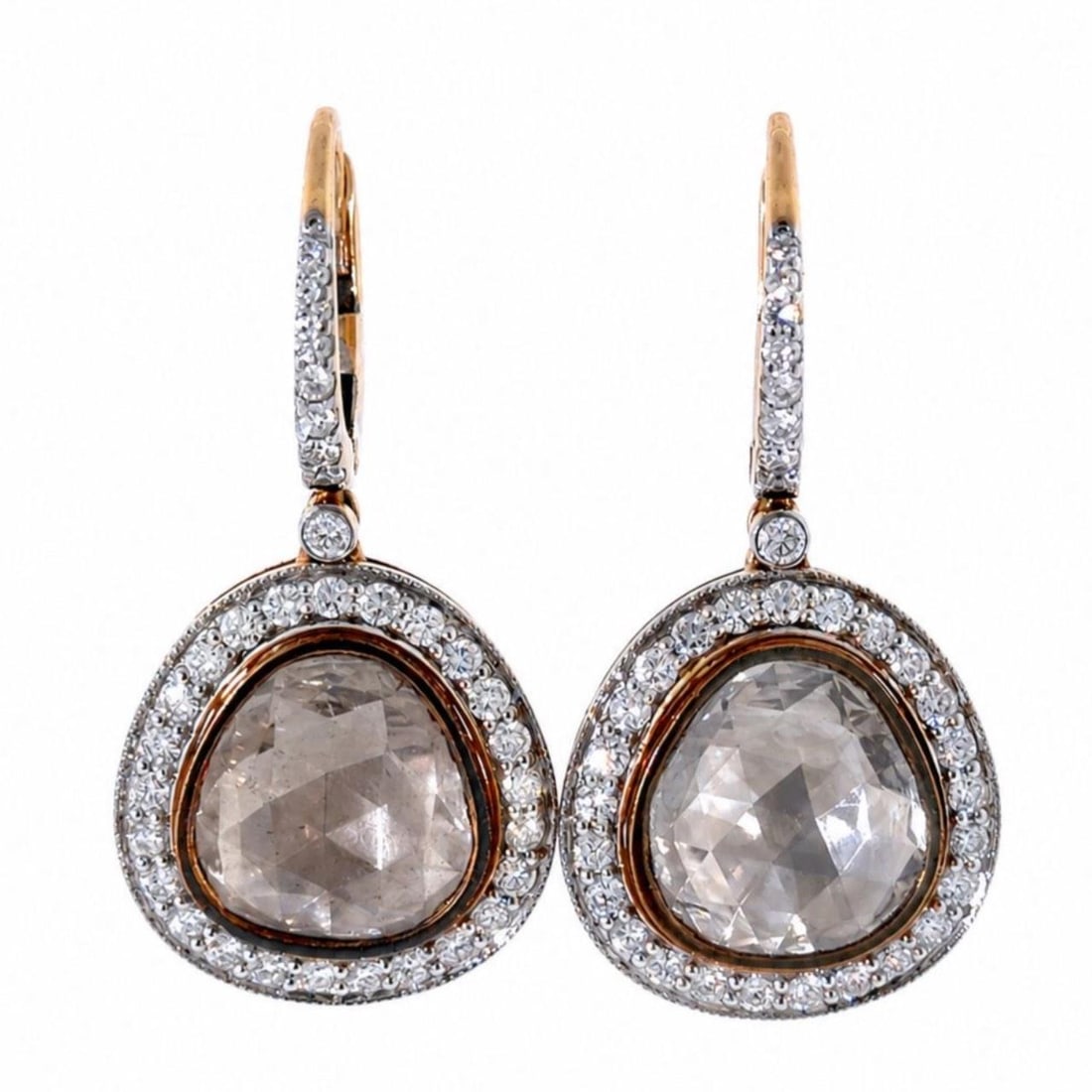 18K White Gold Rose Cut Diamond Drop Earrings 4.00 Ct (1 of 6)