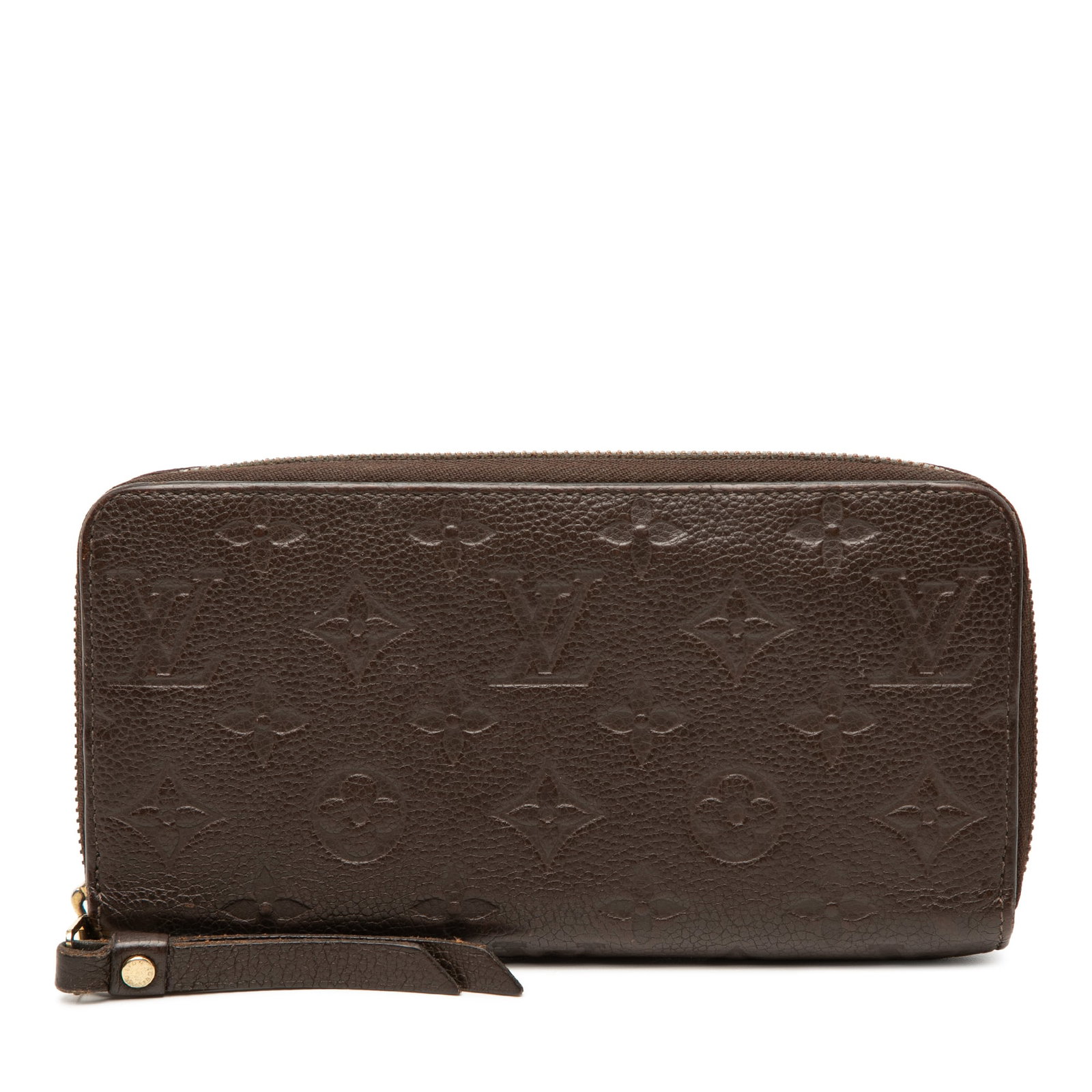 Louis Vuitton Empreinte Leather Zippy Wallet with Monogram Pattern: Louis Vuitton Empreinte Leather Zippy Wallet with Monogram Pattern This Louis Vuitton Zippy wallet features the signature Monogram Empreinte leather in brown. It is designed with a zip-around closure 