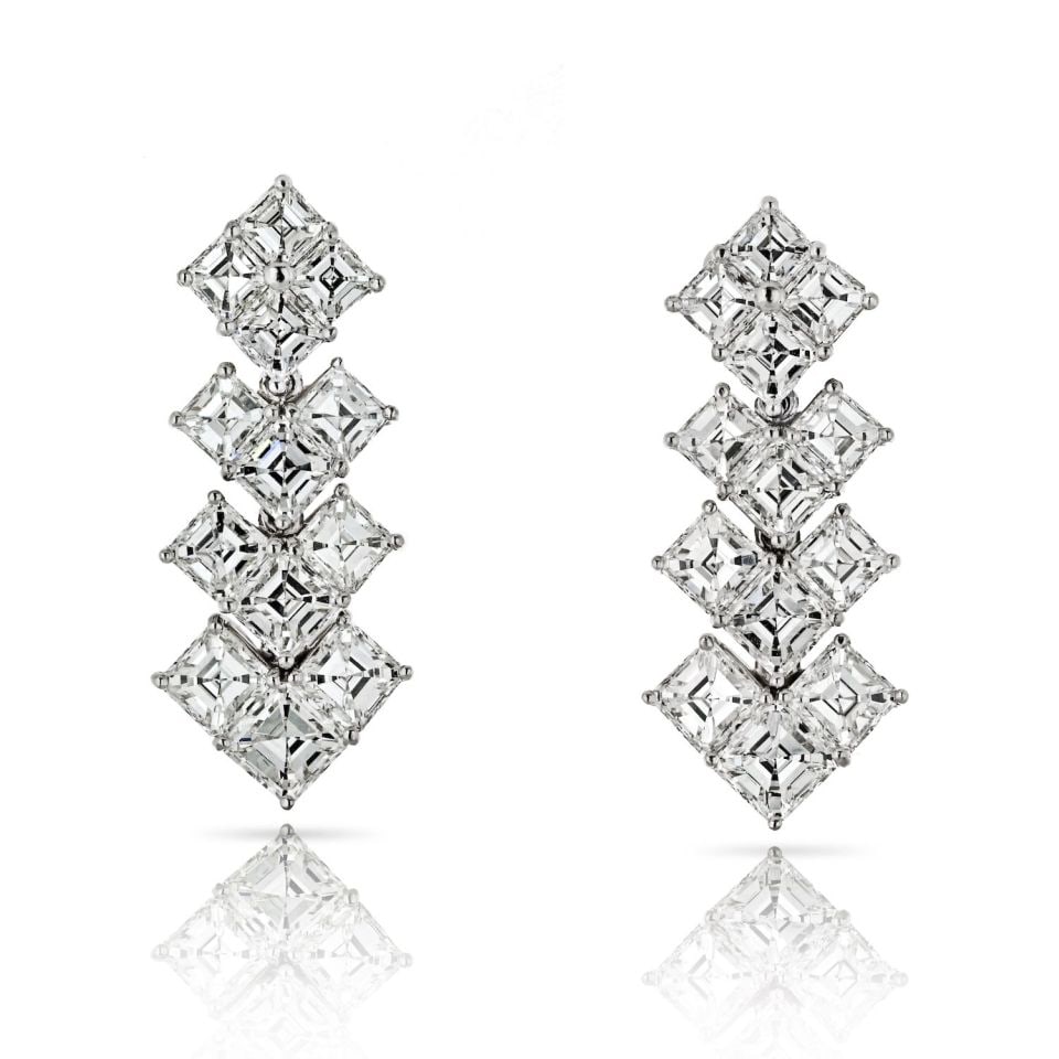Art Deco Platinum 10.25ct Asscher Cut Diamond Earrings: Art Deco Platinum 10.25ct Asscher Cut Diamond Earrings Elevate your elegance with these stunning Platinum Asscher Cut Diamond Earrings. Crafted from high-quality platinum, these earrings showcase 26 b