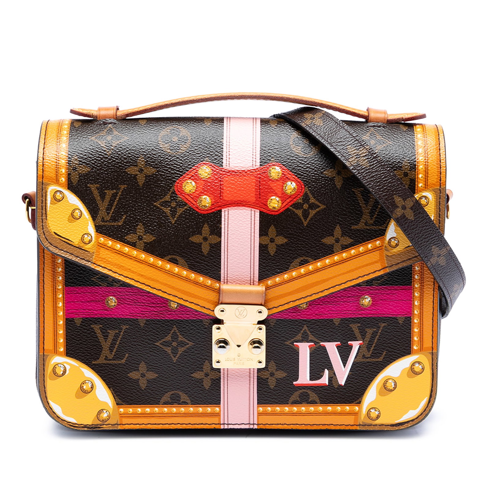 Louis Vuitton Pochette Metis Monogram Summer Trunks bag: Louis Vuitton Pochette Metis Monogram Summer Trunks bag This Louis Vuitton Monogram Summer Trunks Pochette Metis features a printed monogram canvas body with a distinctive summer trunks motif. It is d