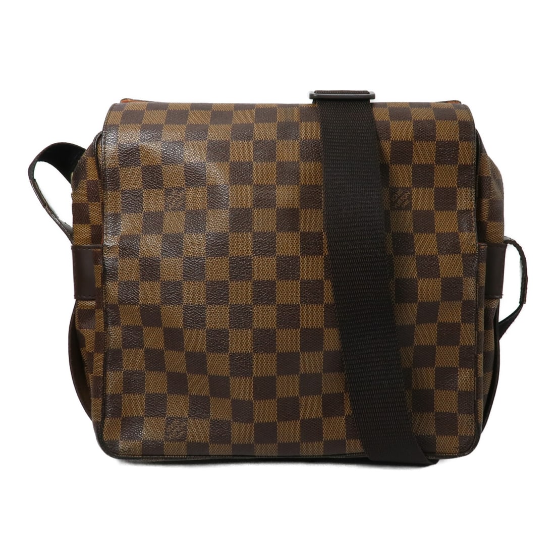 Louis Vuitton Naviglio Damier Brown Messenger Bag GHW N45255: Louis Vuitton Naviglio Damier Brown Messenger Bag GHW N45255 This Louis Vuitton Naviglio shoulder messenger bag features the iconic Damier pattern in brown PVC coated canvas. Designed for men, it offe