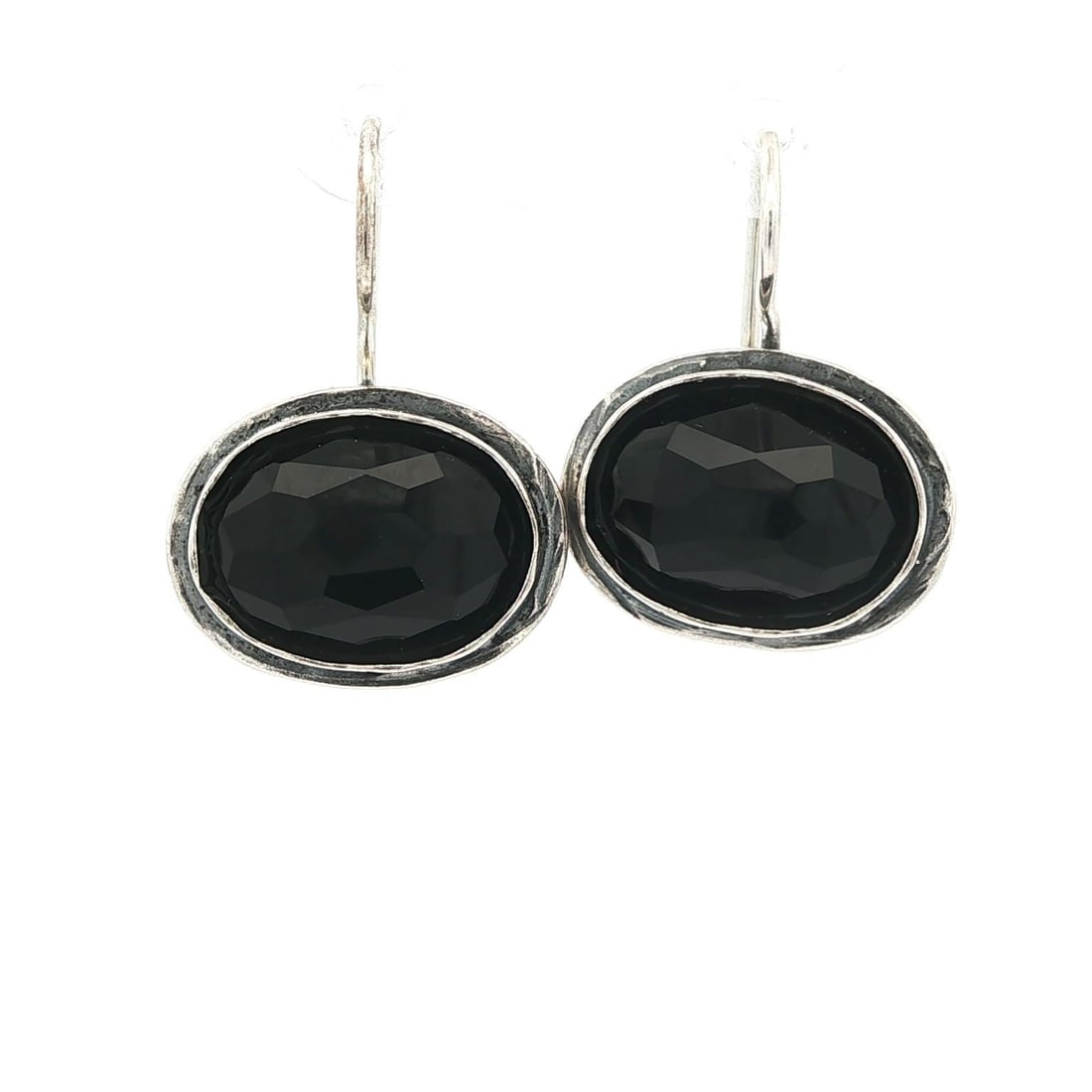 Sterling Silver Dangle Earrings Black Onyx Oval Faceted Drop Style: Sterling Silver Dangle Earrings Black Onyx Oval Faceted Drop Style Elevate your style with these stunning dangle earrings featuring natural black onyx stones. Each earring showcases a beautifully craf