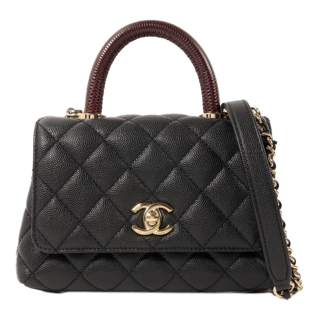 Chanel Mini Coco Handle Black Burgundy Calfskin 2way Shoulder Bag GHW (1 of 14)