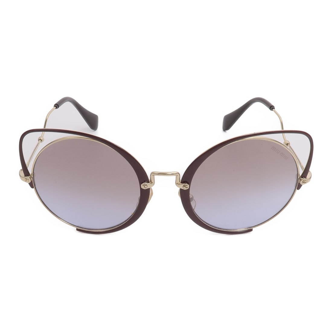 Miu Miu SMU 51T Brown PVC Women's Sunglasses: Miu Miu SMU 51T Brown PVC Women's Sunglasses These Miu Miu sunglasses feature a stylish brown plastic frame with gold-tone accents, offering a fashionable look. Designed for women, the sunglasses are 