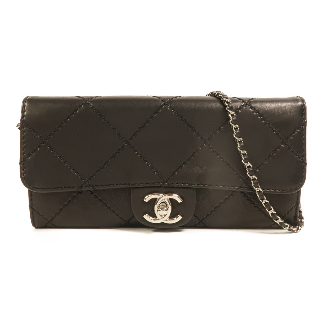 CHANEL WOC Lambskin Black Shoulder Bag SHW: CHANEL WOC Lambskin Black Shoulder Bag SHW This CHANEL Wallet On Chain (WOC) shoulder bag is crafted from luxurious black lambskin leather. Designed for women, it features the signature CC logo and si