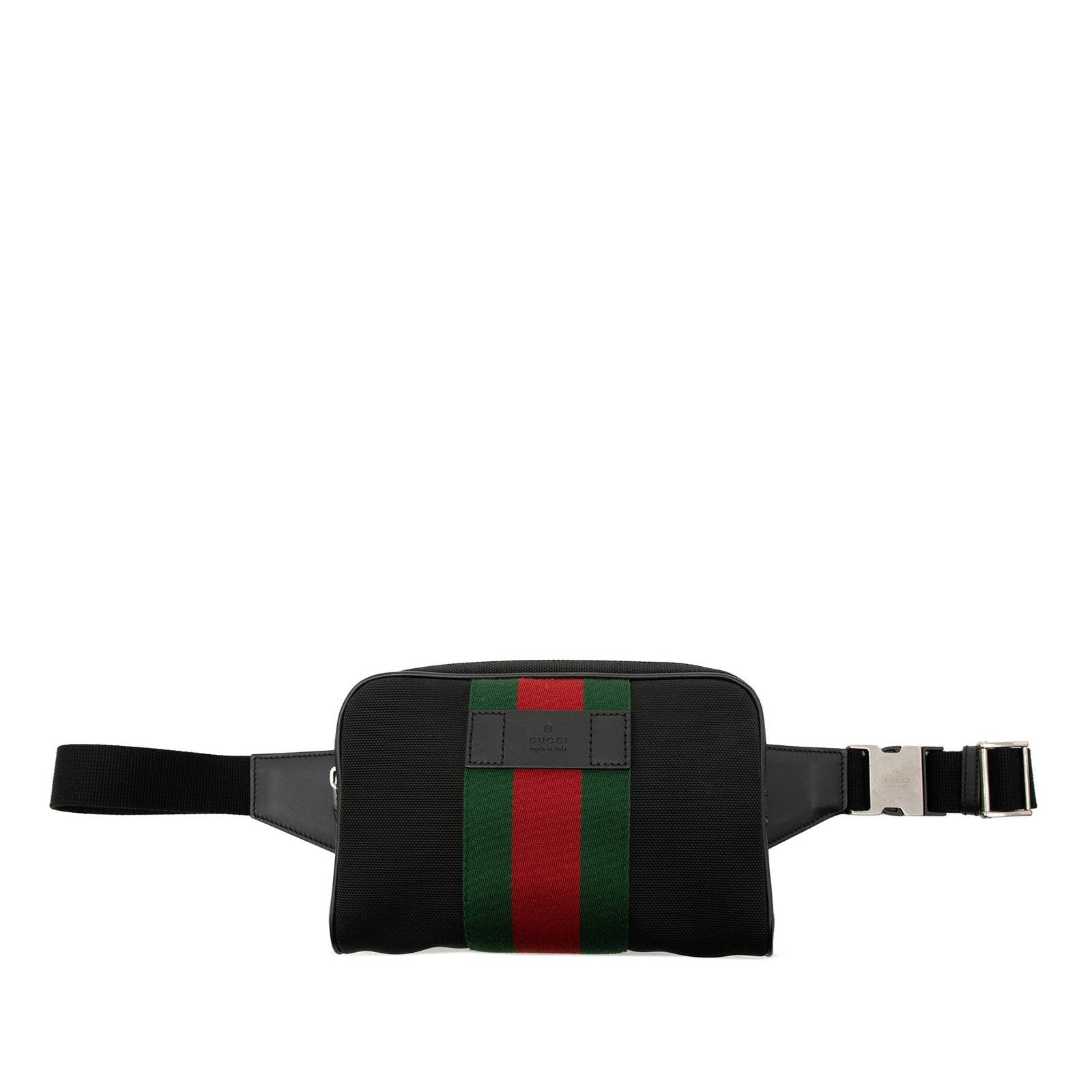 Gucci black canvas waist bag Techno Web: Gucci black canvas waist bag Techno Web This Gucci Canvas Techno Web Belt Bag is crafted from durable fabric in black and features a flat, adjustable waist strap, a secure top zip closure, and an inte