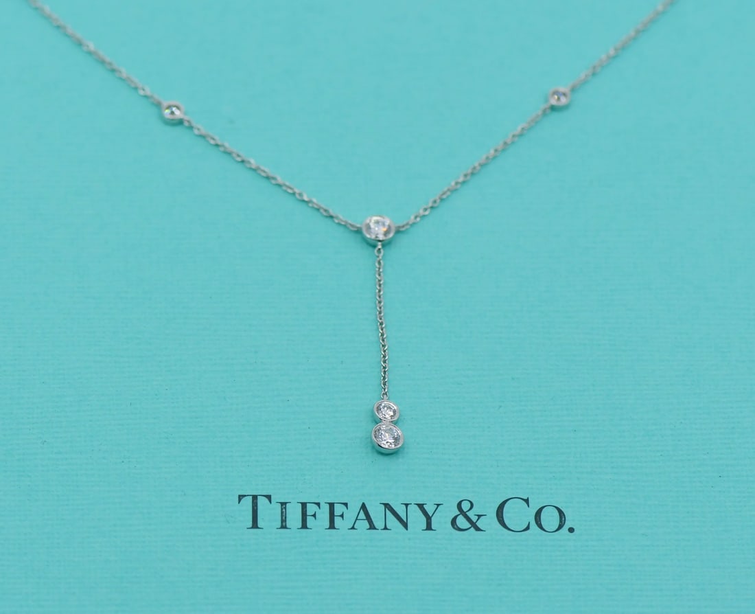 Tiffany & Co Diamond By Yard Platinum Necklace 16 Inch Authentic: Tiffany & Co Diamond By Yard Platinum Necklace 16 Inch Authentic This exquisite Tiffany & Co. Diamond By Yard Necklace is a stunning example of luxury jewelry. Crafted from high-quality platinum with 