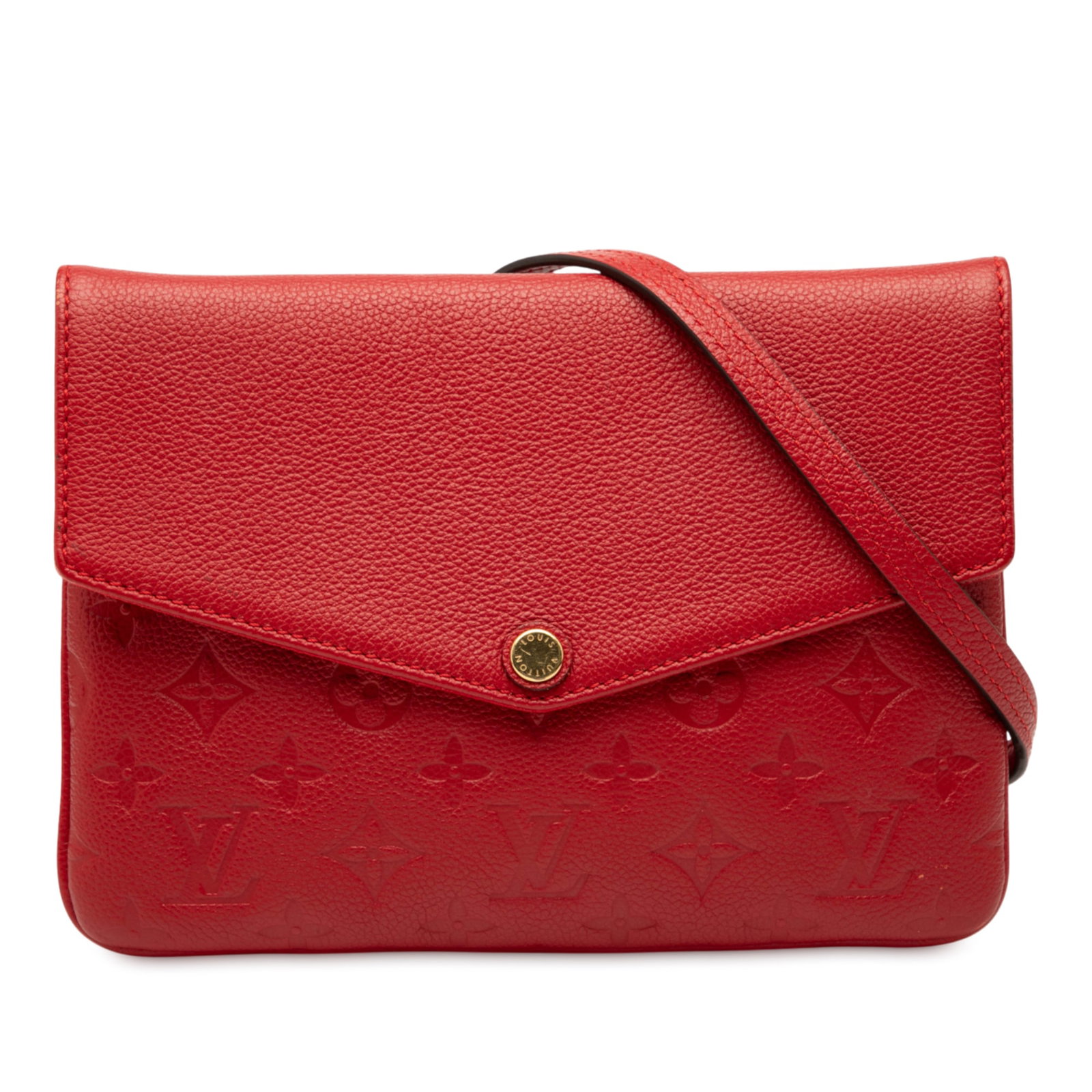 Louis Vuitton Monogram Empreinte Twice Red Leather Bag: Louis Vuitton Monogram Empreinte Twice Red Leather Bag The Louis Vuitton Monogram Empreinte Twice is a stylish and functional bag crafted from premium monogram empreinte leather. It features an adjust