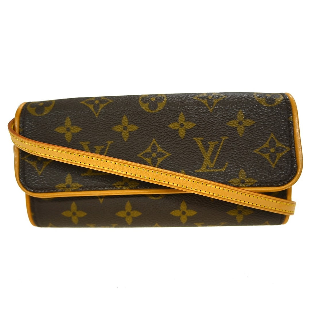 Louis Vuitton Monogram Pochette Twin PM Shoulder Bag M51854: Louis Vuitton Monogram Pochette Twin PM Shoulder Bag M51854 This Louis Vuitton Pochette Twin PM is a vintage shoulder bag crafted from signature monogram canvas leather with a brown exterior and beige