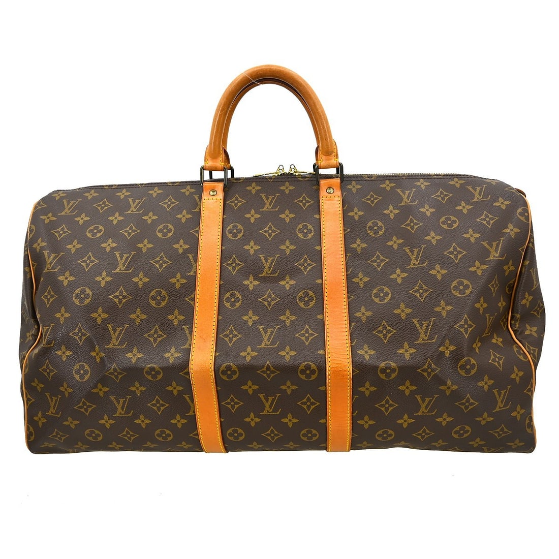 Louis Vuitton Keepall 55 Monogram Duffle Travel Bag: Louis Vuitton Keepall 55 Monogram Duffle Travel Bag This Louis Vuitton Keepall 55 is a vintage extra-large travel handbag featuring the iconic Monogram canvas and leather exterior. The bag is designed