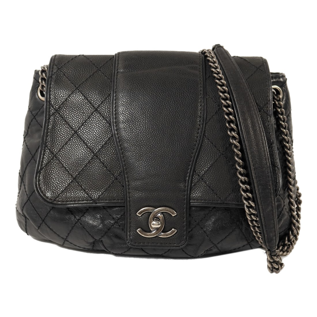 CHANEL Black Calfskin CC Bubble Graphic Shoulder Bag: CHANEL Black Calfskin CC Bubble Graphic Shoulder Bag This CHANEL CC Bubble Graphic Messenger Bag is crafted from black calfskin leather and features a chain shoulder strap. Designed in a messenger sty
