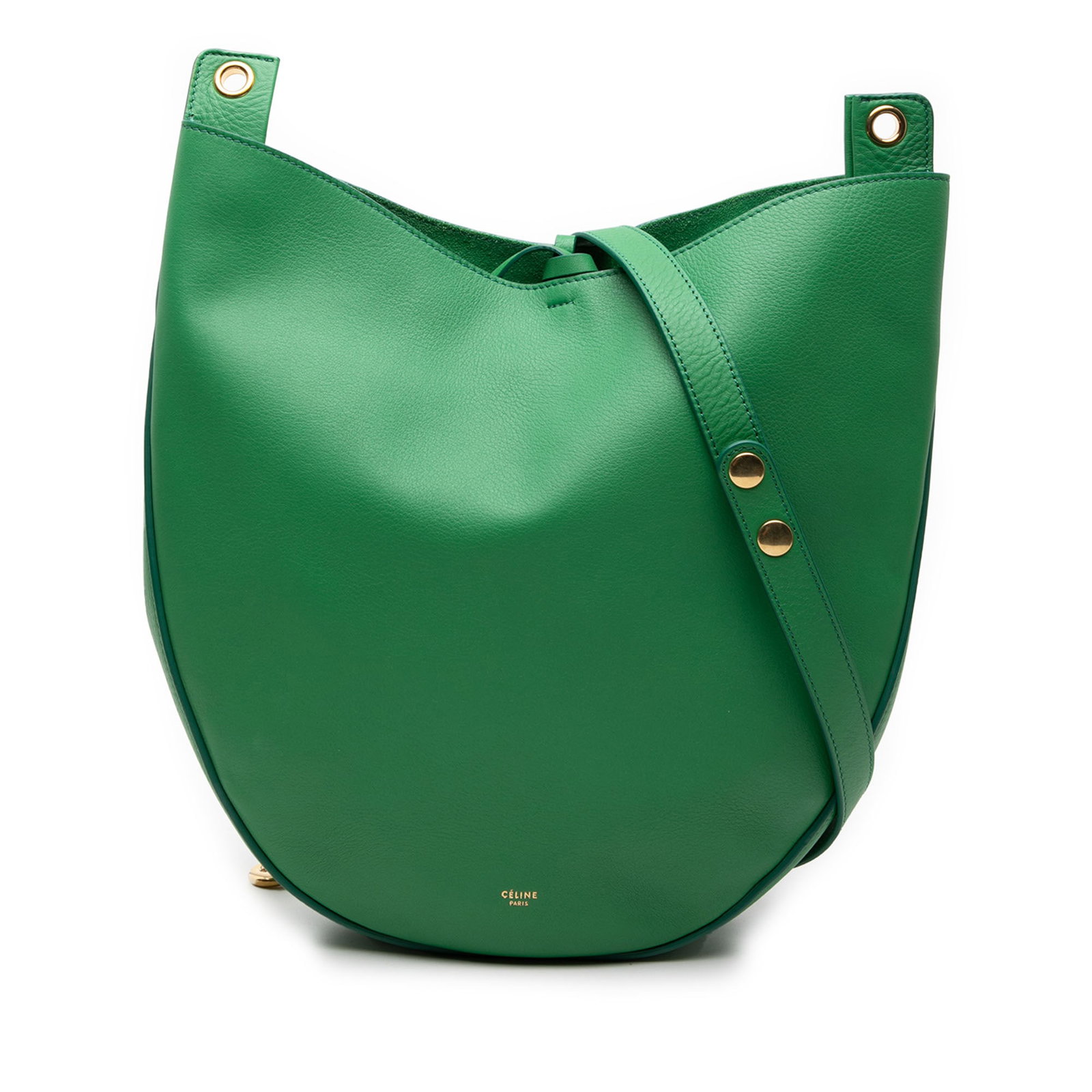 Celine Trotteur Hobo Leather Bag Medium Green: Celine Trotteur Hobo Leather Bag Medium Green This Celine Medium Calfskin Trotteur Hobo is crafted in green leather and features a flat leather strap, an open top, and an interior zip pocket. Made in 