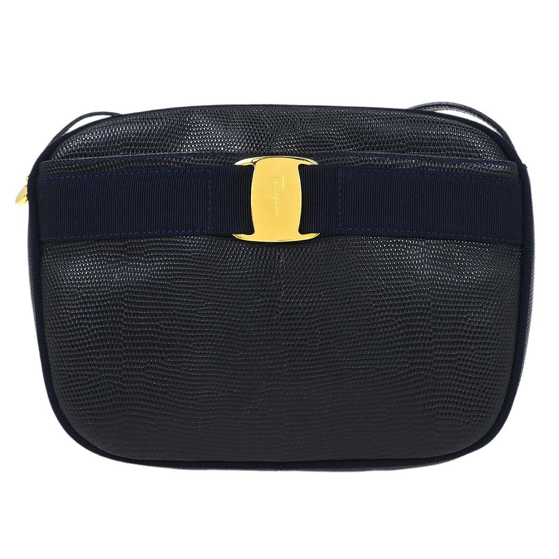 Salvatore Ferragamo Vara Bow Navy Leather Crossbody Bag: Salvatore Ferragamo Vara Bow Navy Leather Crossbody Bag This Salvatore Ferragamo Vara shoulder bag features a classic navy leather exterior with the iconic Vara bow accent and logo detailing. Designed