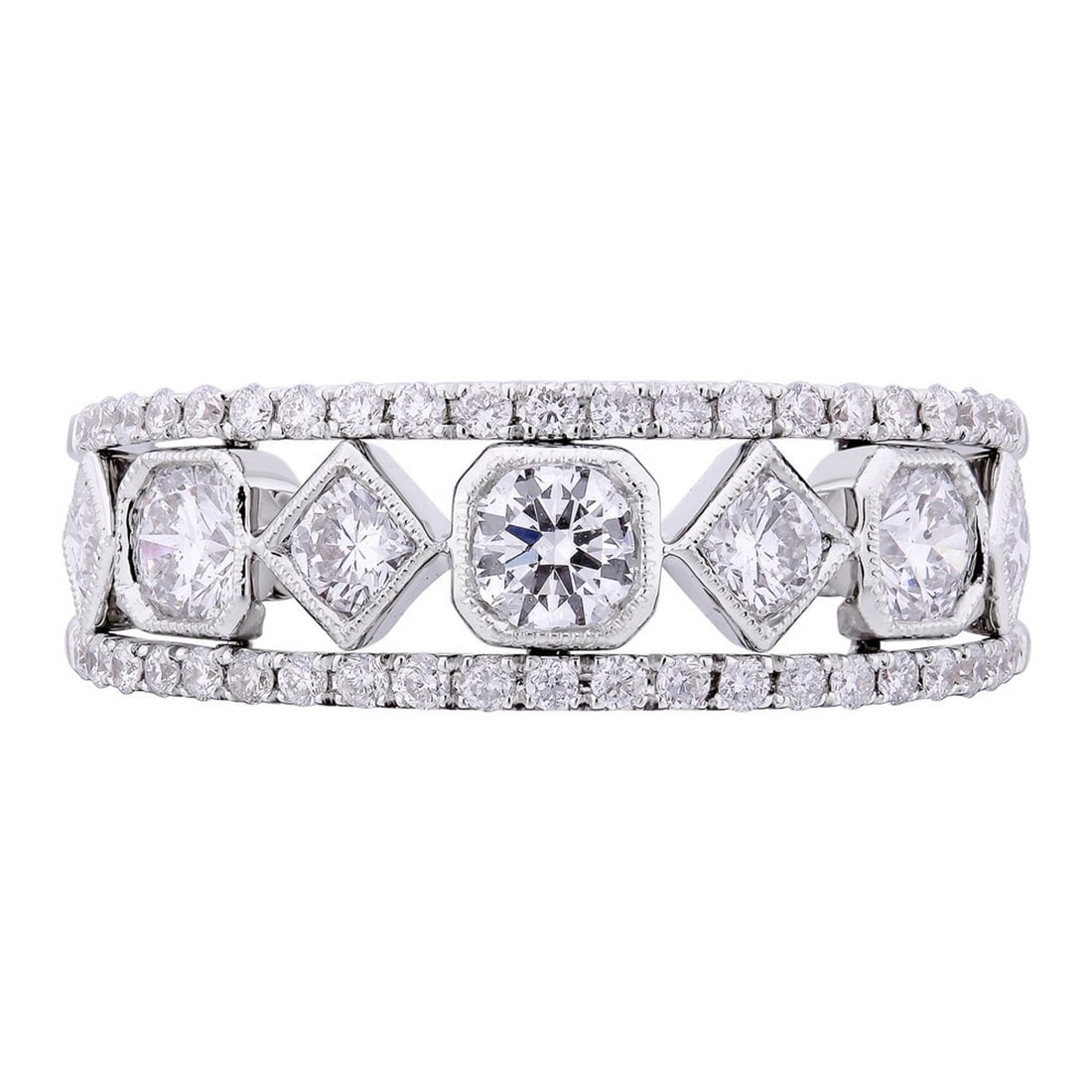 Rachel Koen 18K White Gold Diamond Band Ring 1.15ct F VS1 Size 6.5: Rachel Koen 18K White Gold Diamond Band Ring 1.15ct F VS1 Size 6.5 This exquisite Rachel Koen band ring showcases a luxurious design crafted from 18K white gold. It features a stunning array of natura
