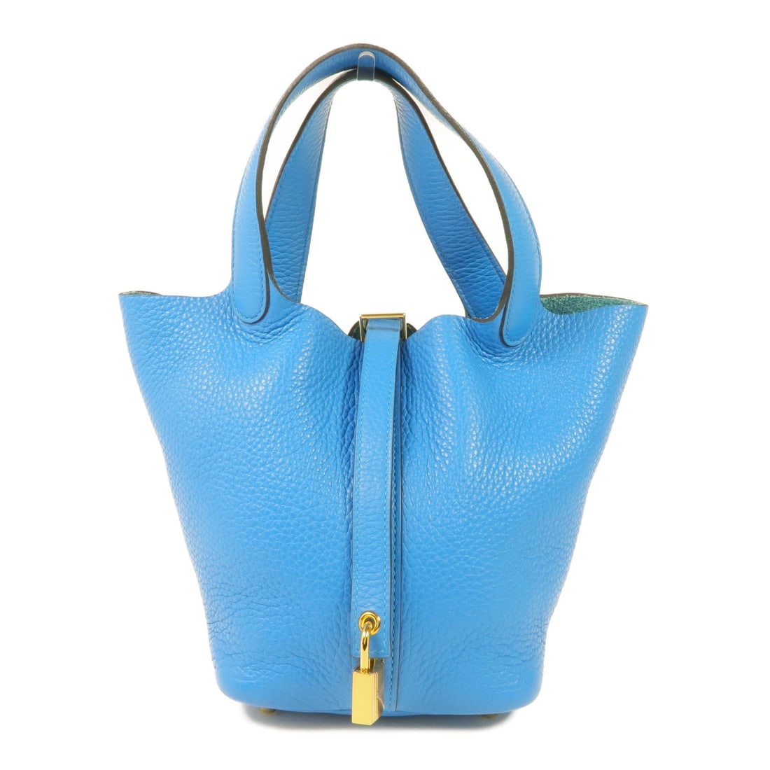 Hermes Picotin PM blue Taurillon Clemence handbag 7.1 x 7.1 x 5.1: Hermes Picotin PM blue Taurillon Clemence handbag 7.1 x 7.1 x 5.1 This Hermes Picotin PM handbag is crafted from Taurillon Clemence calfskin leather in a striking Bleu Zanzibar shade. Featuring a stru