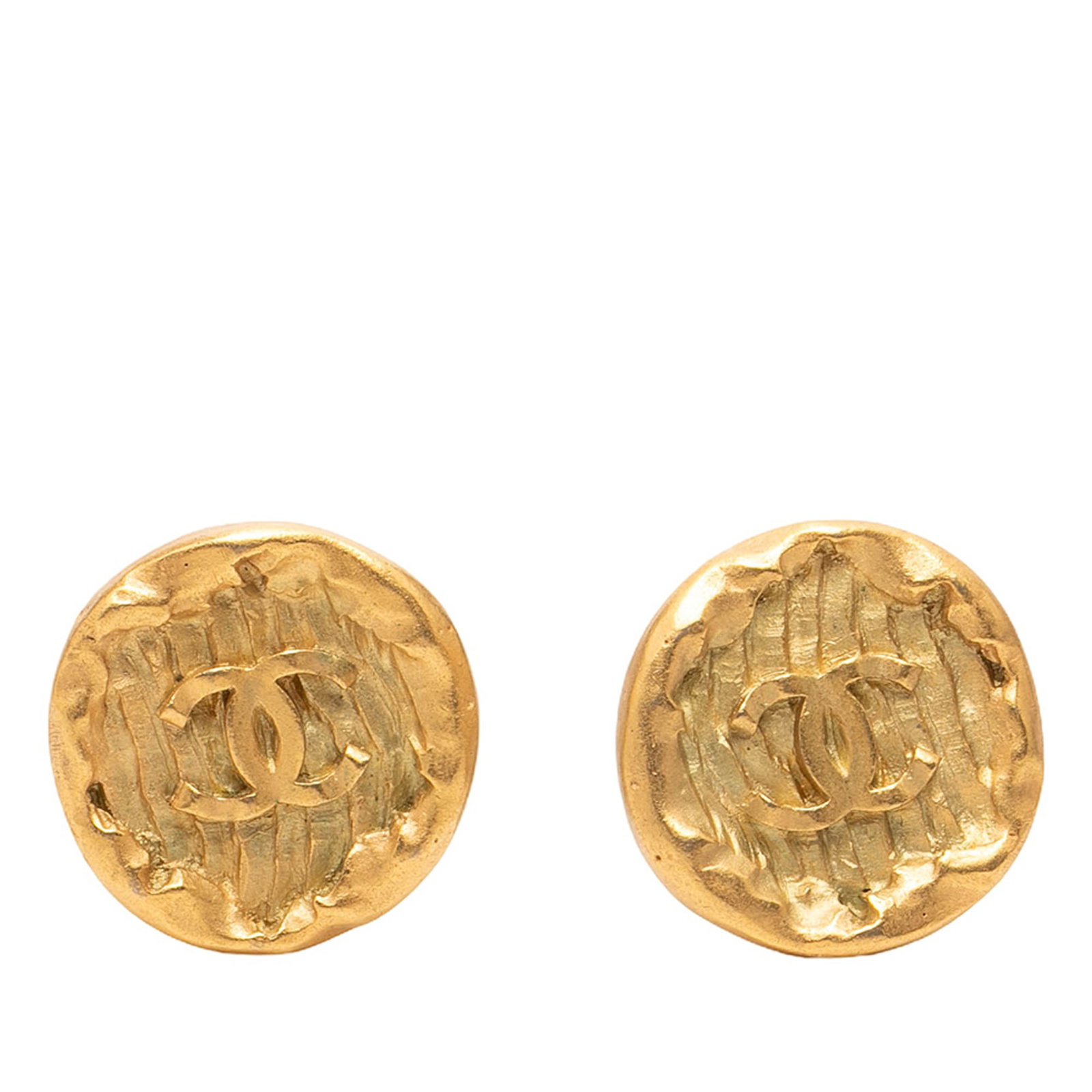 Chanel Round Gold Plated Metal Clip Earrings CC Logo: Chanel Round Gold Plated Metal Clip Earrings CC Logo These Chanel CC round clip-on earrings feature gold-plated metal bodies with classic back clip-on closures. Made in France, they showcase the iconi