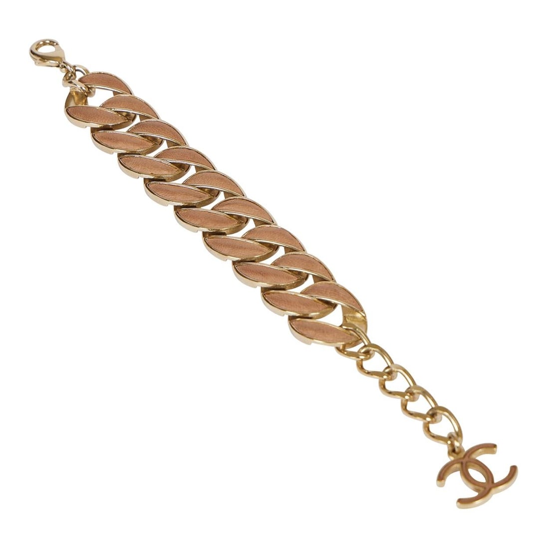 Chanel Spring 2012 Beige Leather Chain Bracelet with CC Charm: Chanel Spring 2012 Beige Leather Chain Bracelet with CC Charm Discover the elegance of this Chanel Beige Leather Chain Bracelet, a stunning piece from the Spring 2012 collection. This bracelet feature