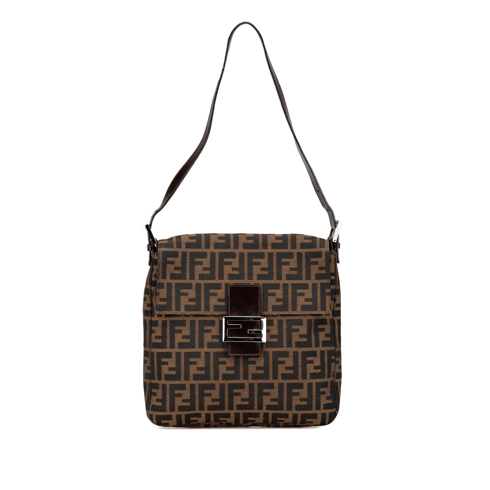 Fendi Zucca Canvas Shoulder Bag Brown Fabric Italy: Fendi Zucca Canvas Shoulder Bag Brown Fabric Italy This Fendi Zucca Canvas Shoulder Bag combines style and functionality, featuring a durable canvas body accented by an adjustable flat leather strap f