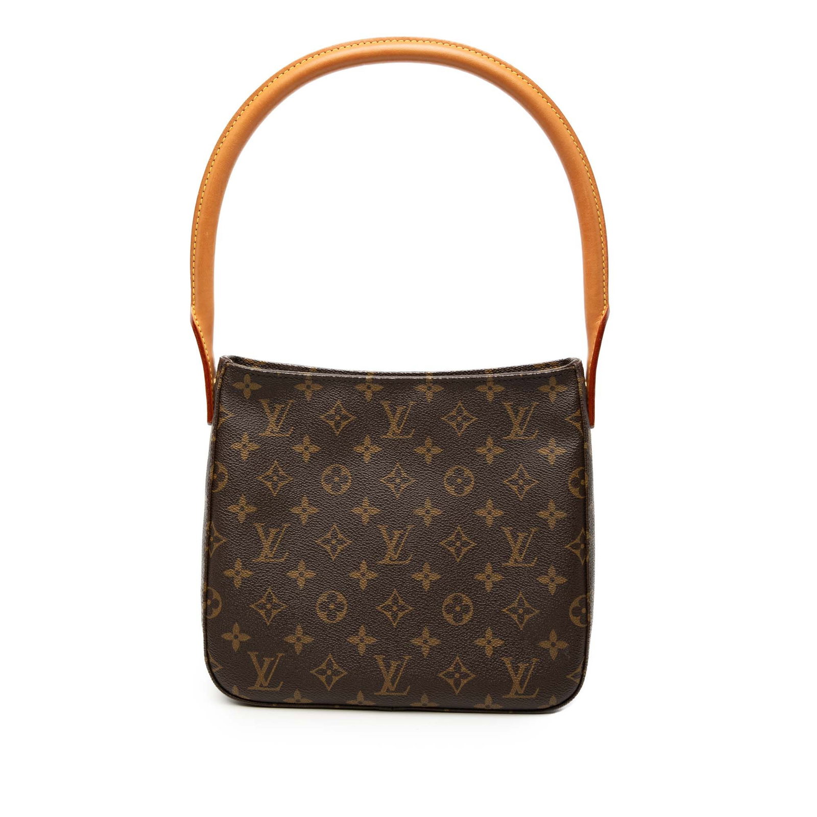 Louis Vuitton Looping MM Shoulder Bag with Monogram Canvas: Louis Vuitton Looping MM Shoulder Bag with Monogram Canvas This Louis Vuitton Monogram Looping MM features the iconic monogram canvas body with a rolled vachetta leather shoulder strap. It is designed