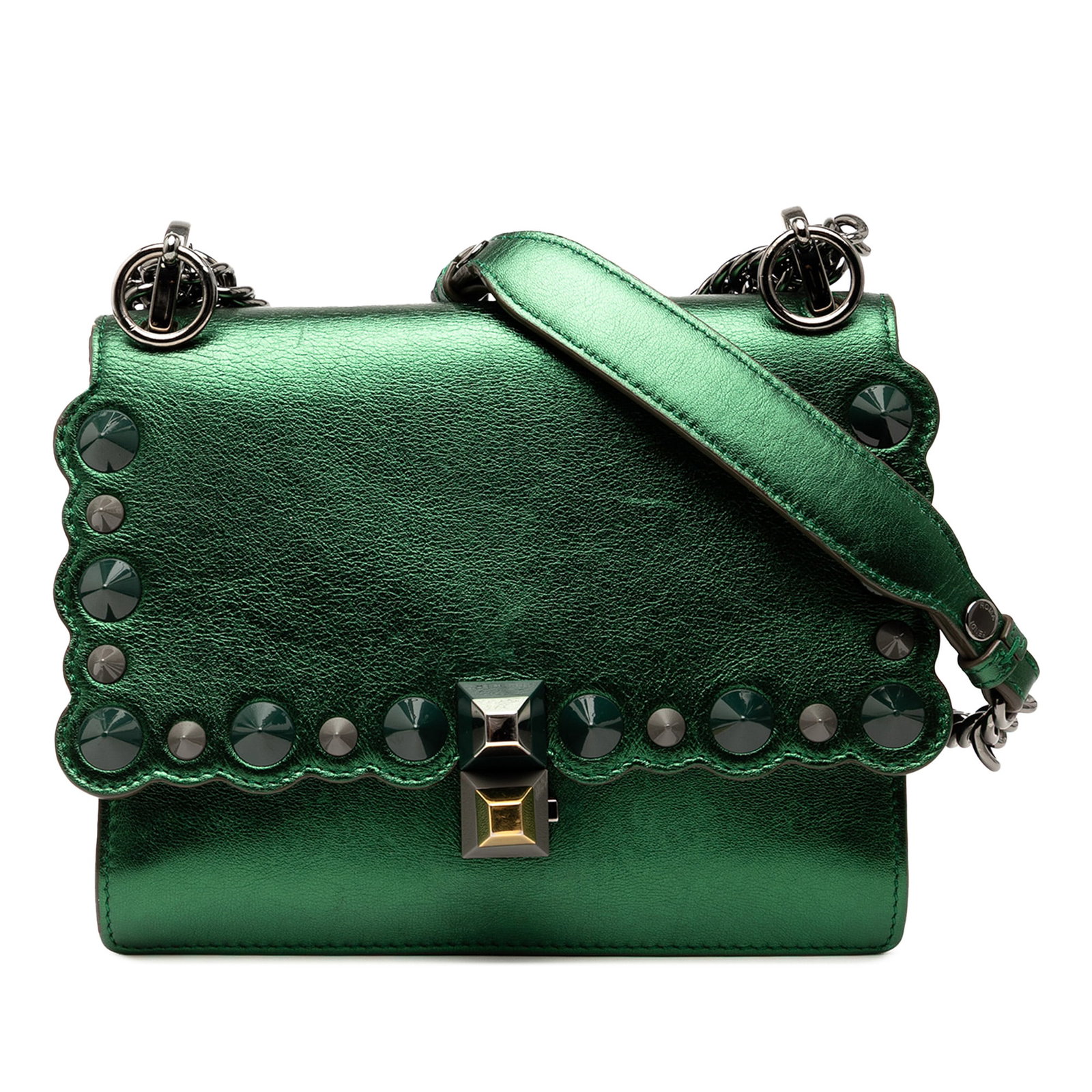 Fendi Small Leather Kan I Crossbody Bag Green Italy (1 of 8)