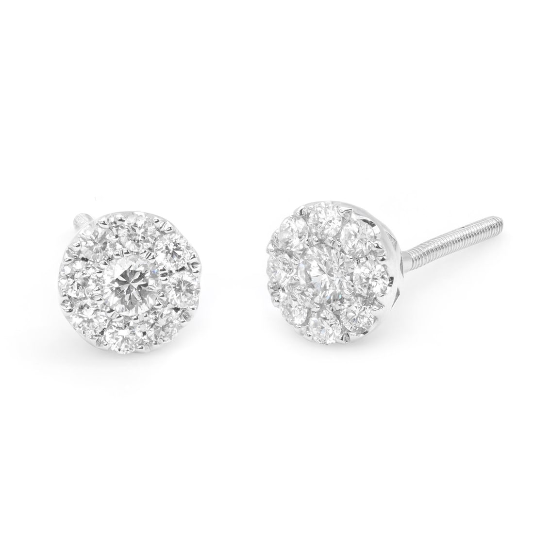 Rachel Koen 14K White Gold Halo Diamond Stud Earrings 0.44cttw: Rachel Koen 14K White Gold Halo Diamond Stud Earrings 0.44cttw These exquisite stud earrings by Rachel Koen are crafted from luxurious 14K white gold and feature a dazzling center diamond surrounded b
