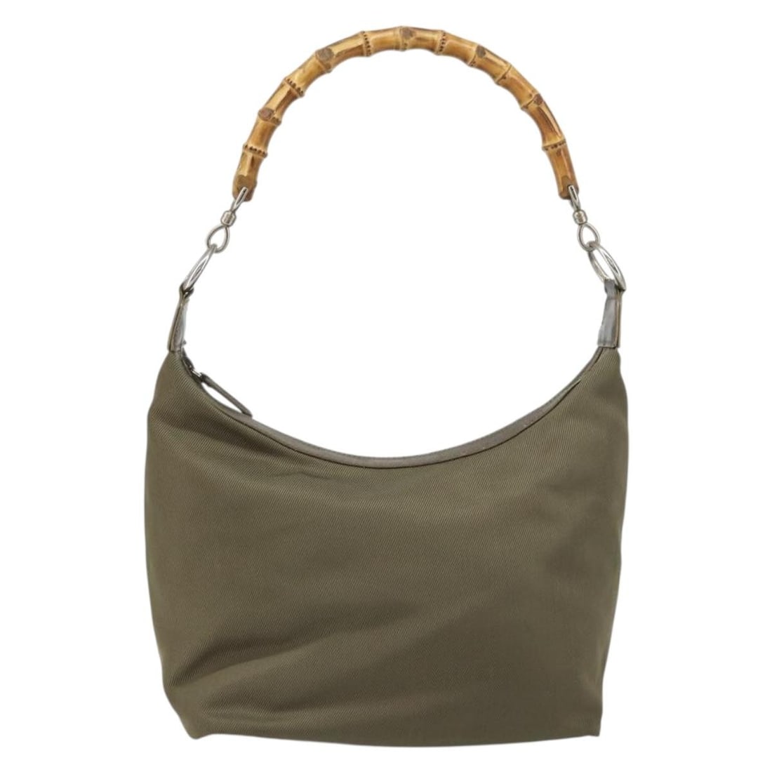Nylon Gucci Bamboo Shoulder Handbag Vintage Khaki Italy: Nylon Gucci Bamboo Shoulder Handbag Vintage Khaki Italy This Gucci Vintage Bamboo Shoulder Bag is crafted from khaki nylon and features the iconic bamboo handle design. Designed for women, it offers a