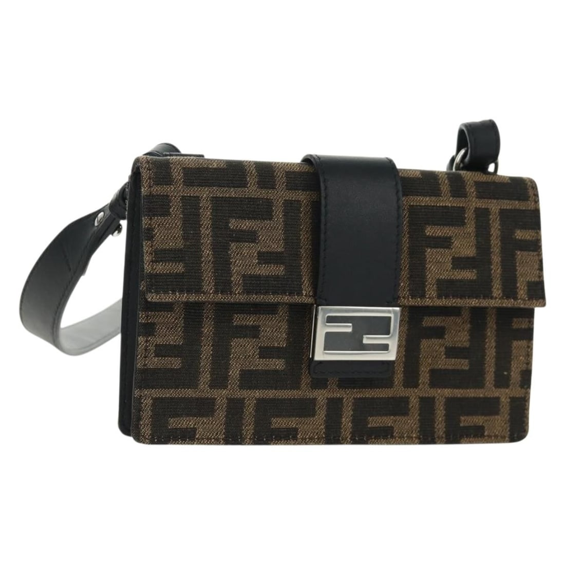 Fendi Shoulder Bag Zucca Canvas Black Brown with Dust Bag: Fendi Shoulder Bag Zucca Canvas Black Brown with Dust Bag This FENDI Zucca Canvas Shoulder Bag features a classic black and brown color scheme with the iconic Zucca pattern. Crafted in Italy, the bag 