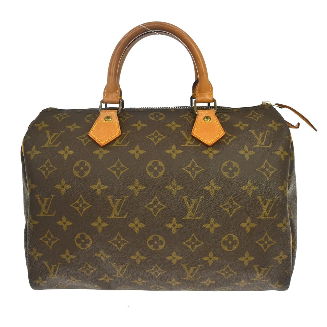 Louis Vuitton Speedy 30 Monogram Brown Satchel Bag: Louis Vuitton Speedy 30 Monogram Brown Satchel Bag This Louis Vuitton Speedy 30 handbag features the classic monogram canvas exterior with beige double leather handles and a zip closure. Designed in a