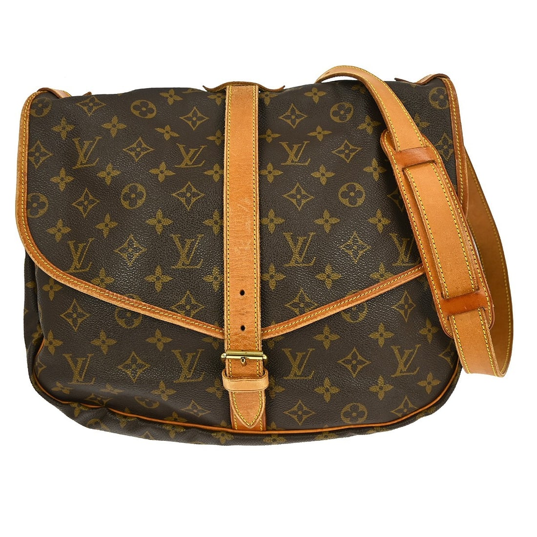 Louis Vuitton Saumur 35 Monogram Crossbody Shoulder Bag: Louis Vuitton Saumur 35 Monogram Crossbody Shoulder Bag This Louis Vuitton Saumur 35 shoulder bag features the iconic monogram canvas leather exterior with brown leather crossbody strap and buckle clo